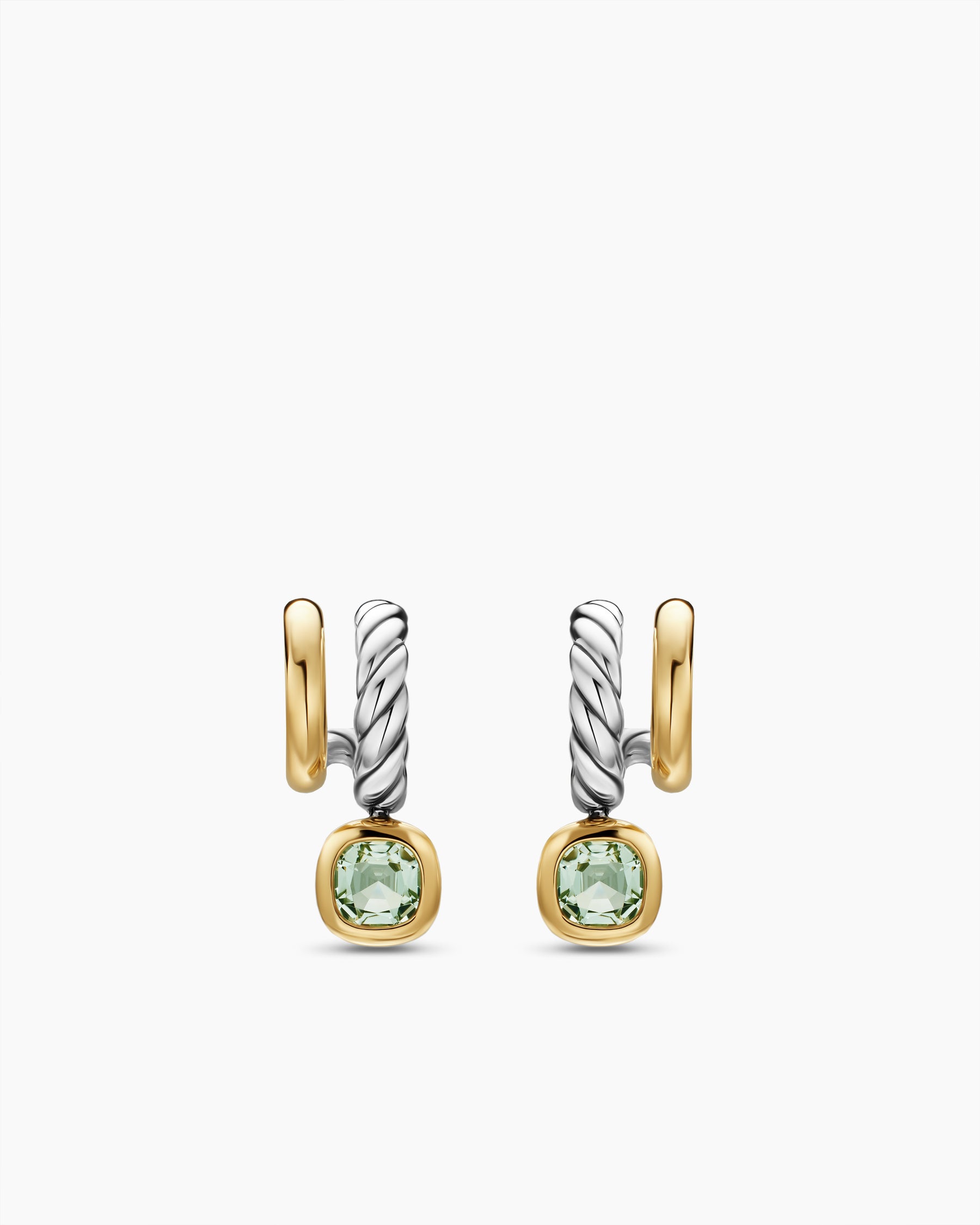 DY Mercer Color Two Row Drop Earrings in Sterling Silver with 18K Yellow Gold and Prasiolite, 19.5mm