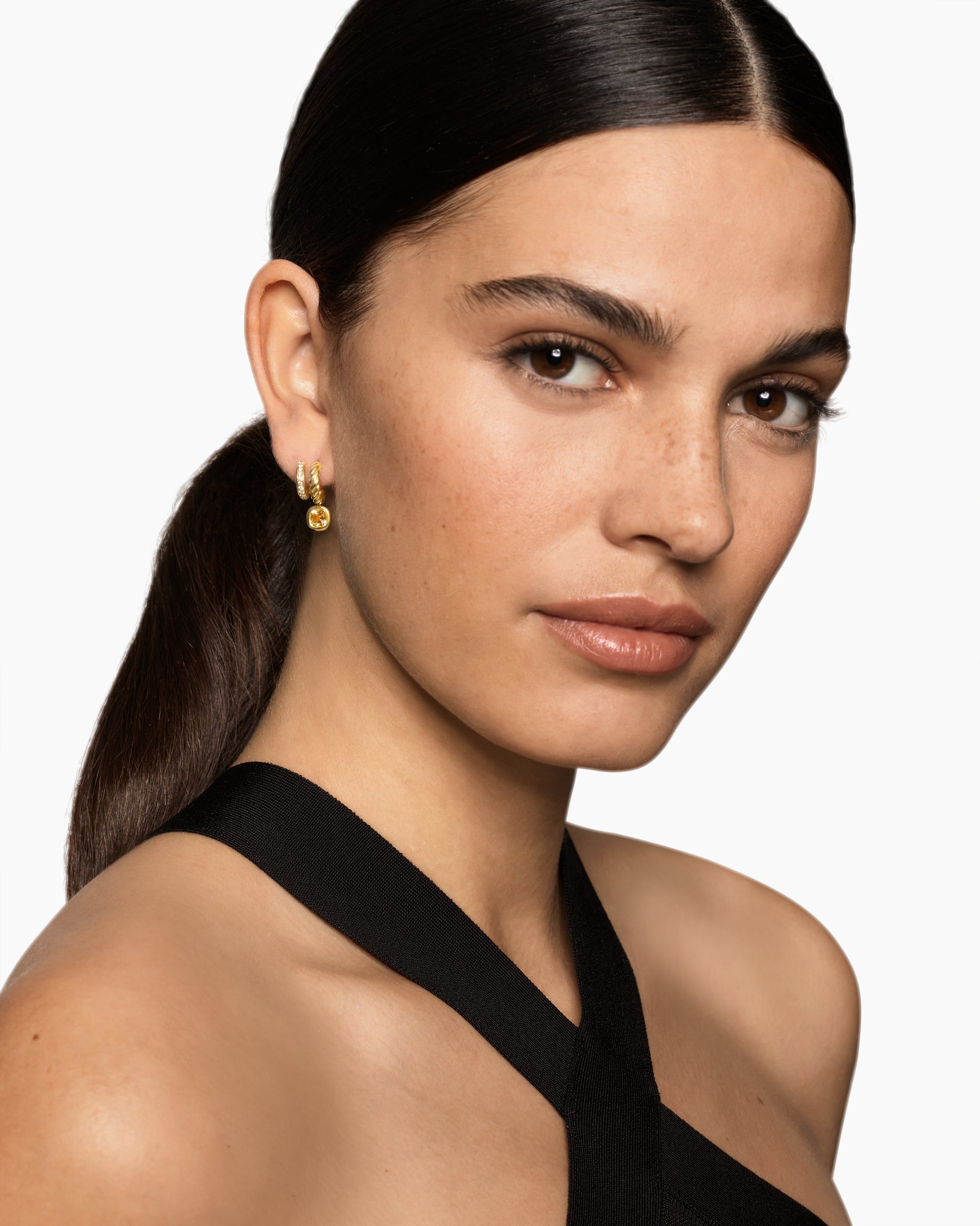 Alternative view of DY Mercer Color Two Row Drop Earrings in 18K Yellow Gold with Citrine and Diamonds, 19.5mm