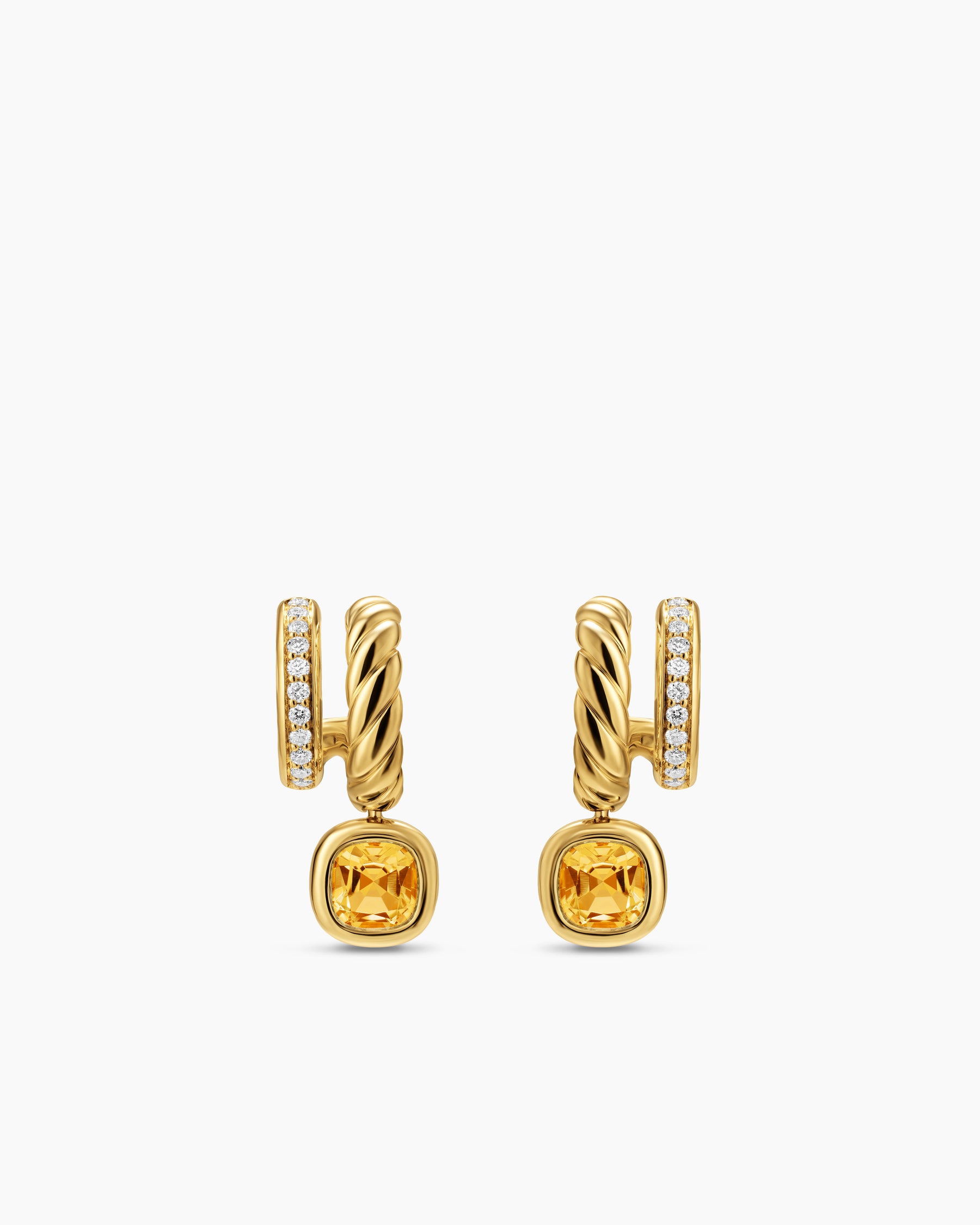 DY Mercer Color Two Row Drop Earrings in 18K Yellow Gold with Citrine and Diamonds, 19.5mm