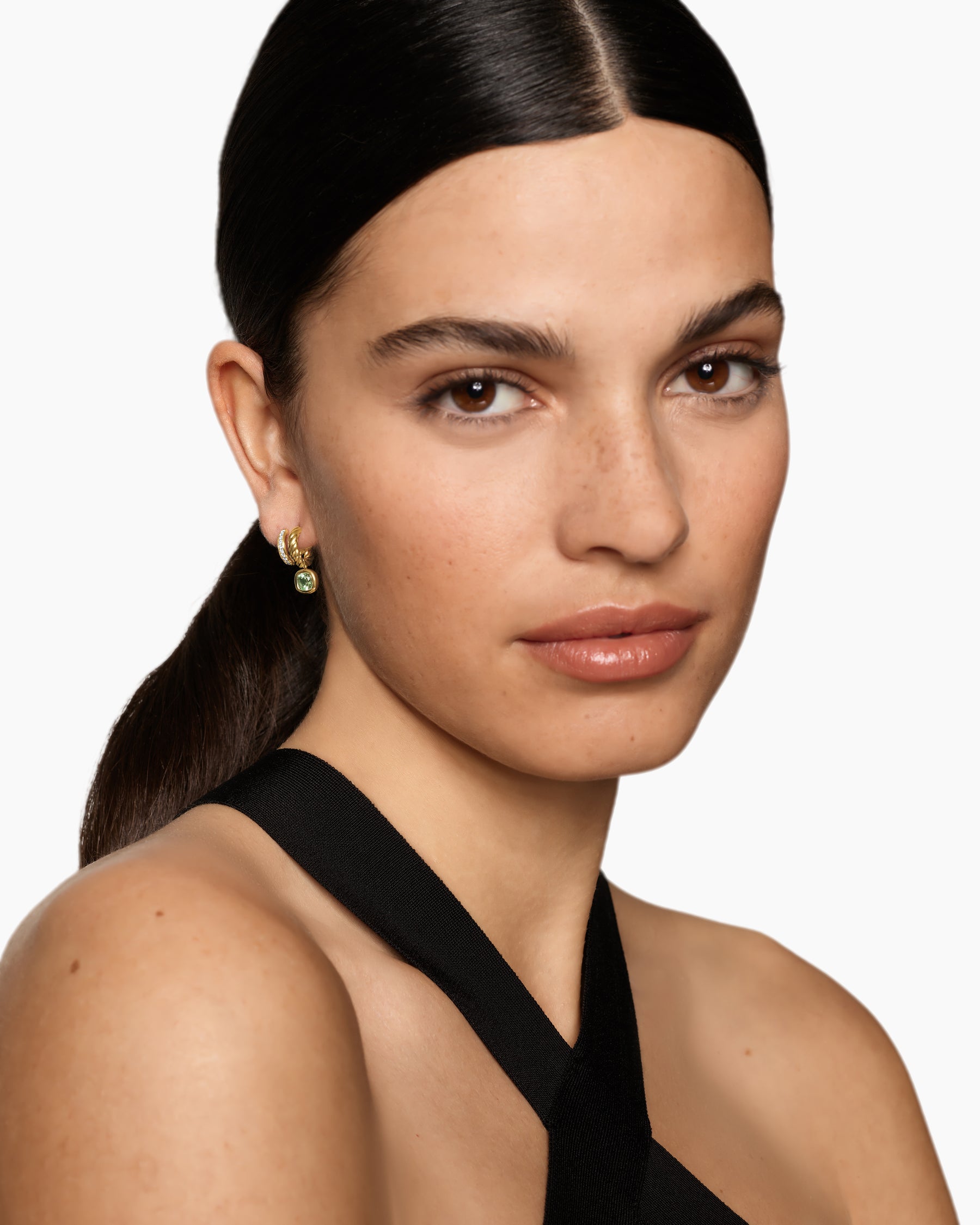 Alternative view of DY Mercer Color Two Row Drop Earrings in 18K Yellow Gold with Prasiolite and Diamonds, 19.5mm