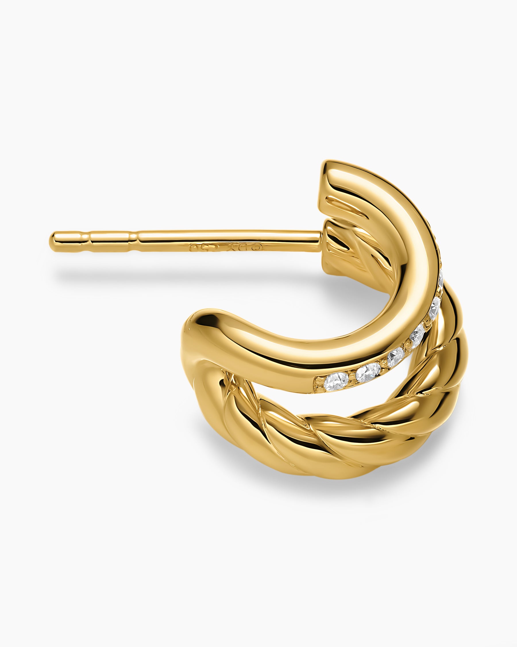 Alternative view of DY Mercer Two Row Hoop Earrings in 18K Yellow Gold with Diamonds, 12mm