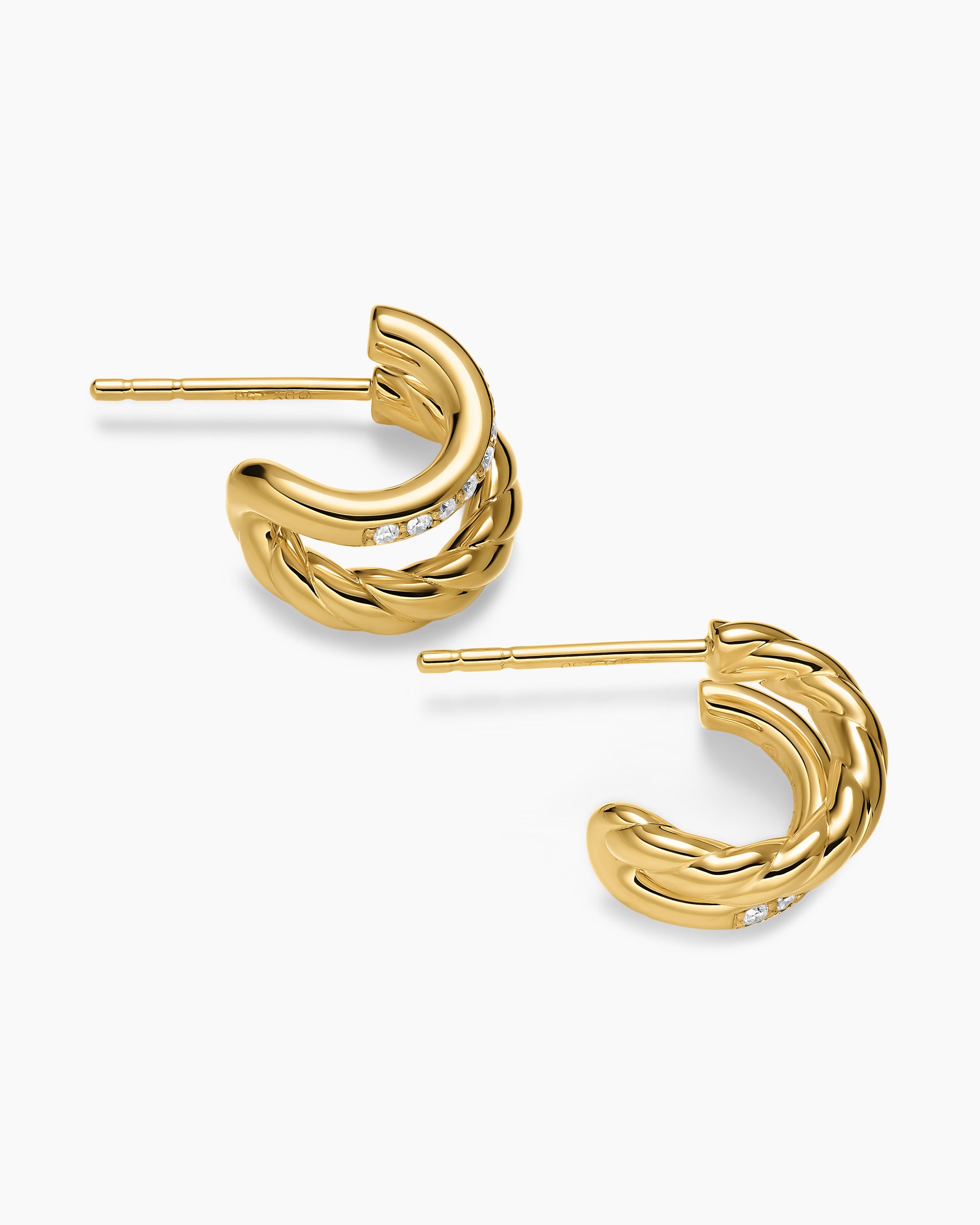 DY Mercer Two Row Hoop Earrings in 18K Yellow Gold with Diamonds, 12mm - Image 3