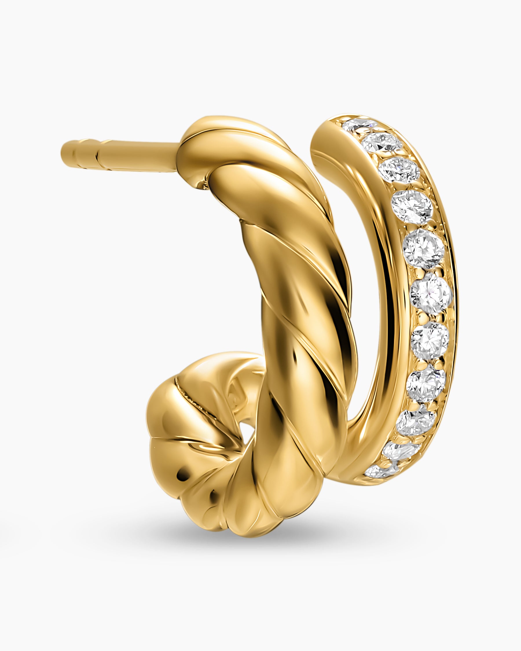 DY Mercer Two Row Hoop Earrings in 18K Yellow Gold with Diamonds, 12mm - Image 4