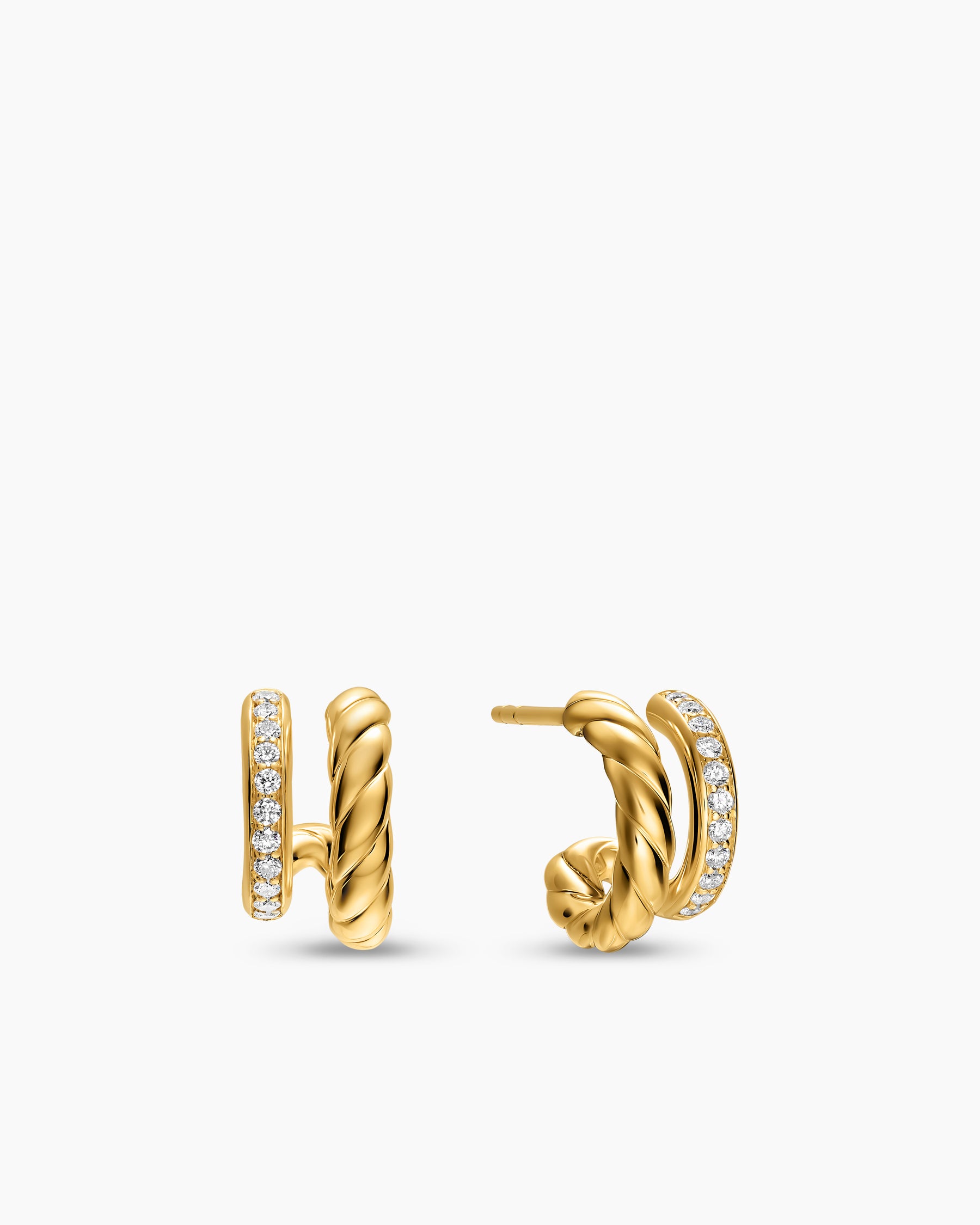 DY Mercer Two Row Hoop Earrings in 18K Yellow Gold with Diamonds, 12mm