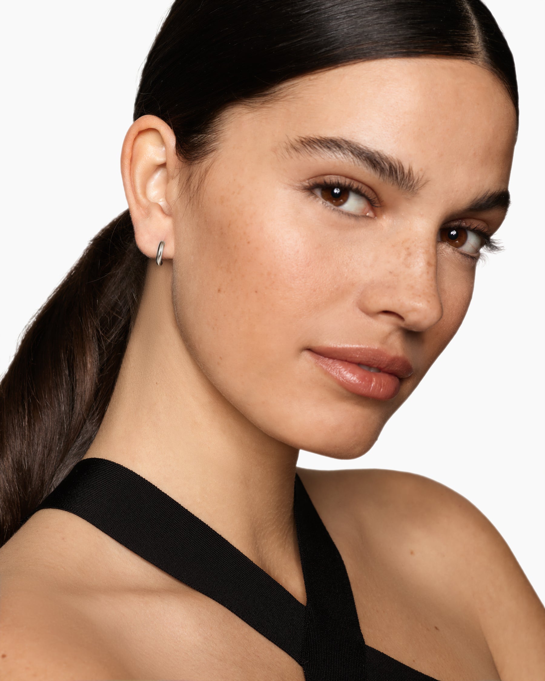 Alternative view of DY Mercer Huggie Hoop Earrings in Sterling Silver, 12mm