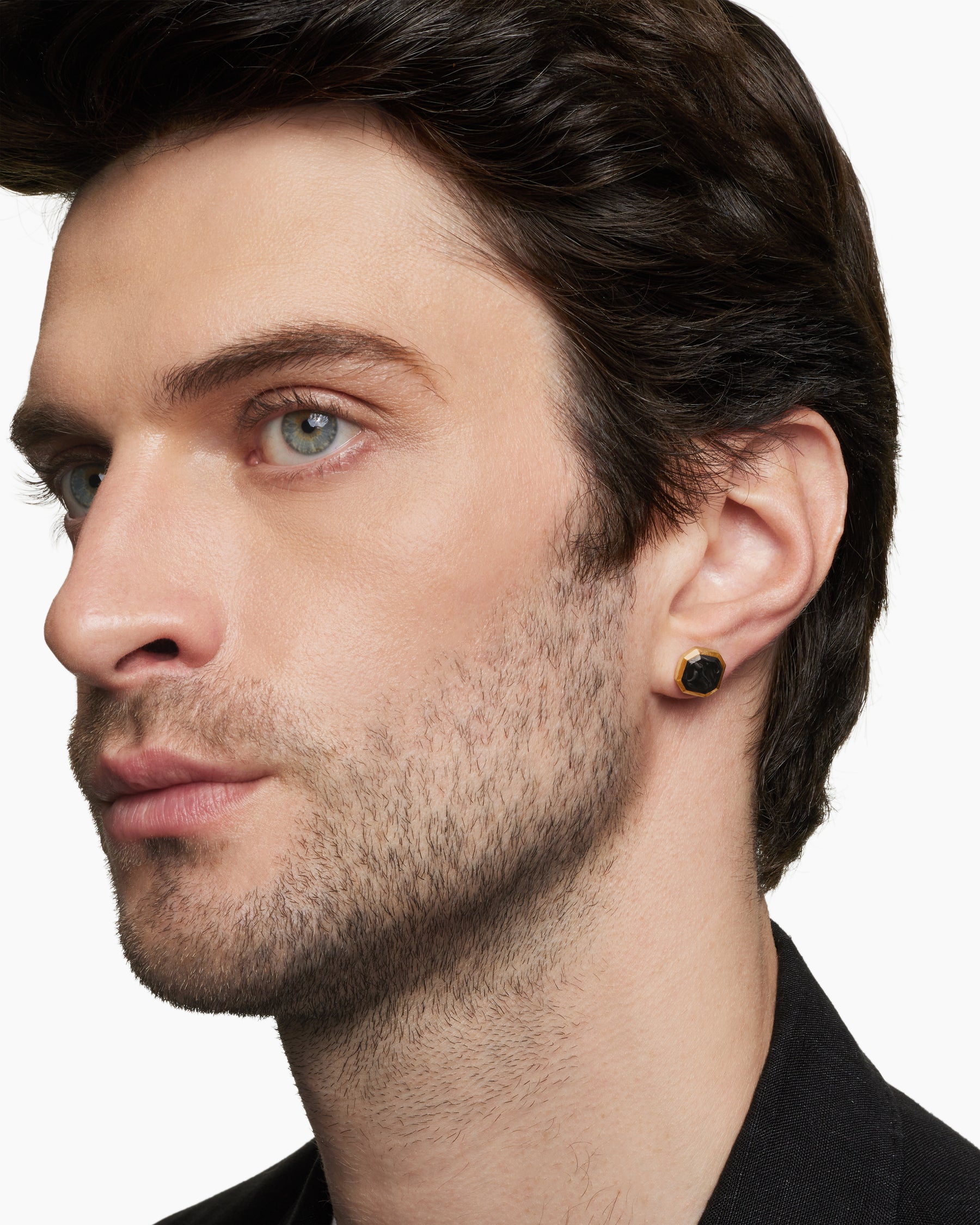 Alternative view of Streamline Stud Earring in 18K Yellow Gold with Forged Carbon, 10.5mm
