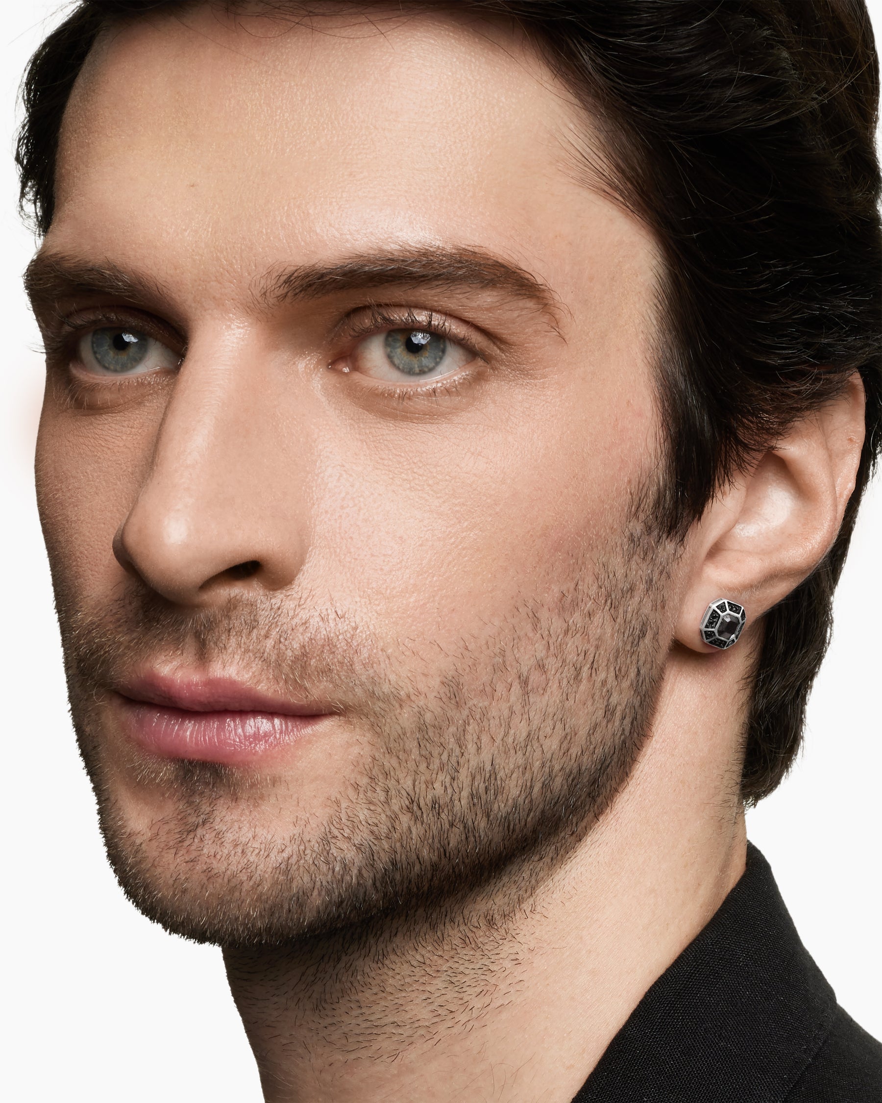 Alternative view of Streamline Pavé Stud Earring in Sterling Silver with Black Diamonds, 10mm