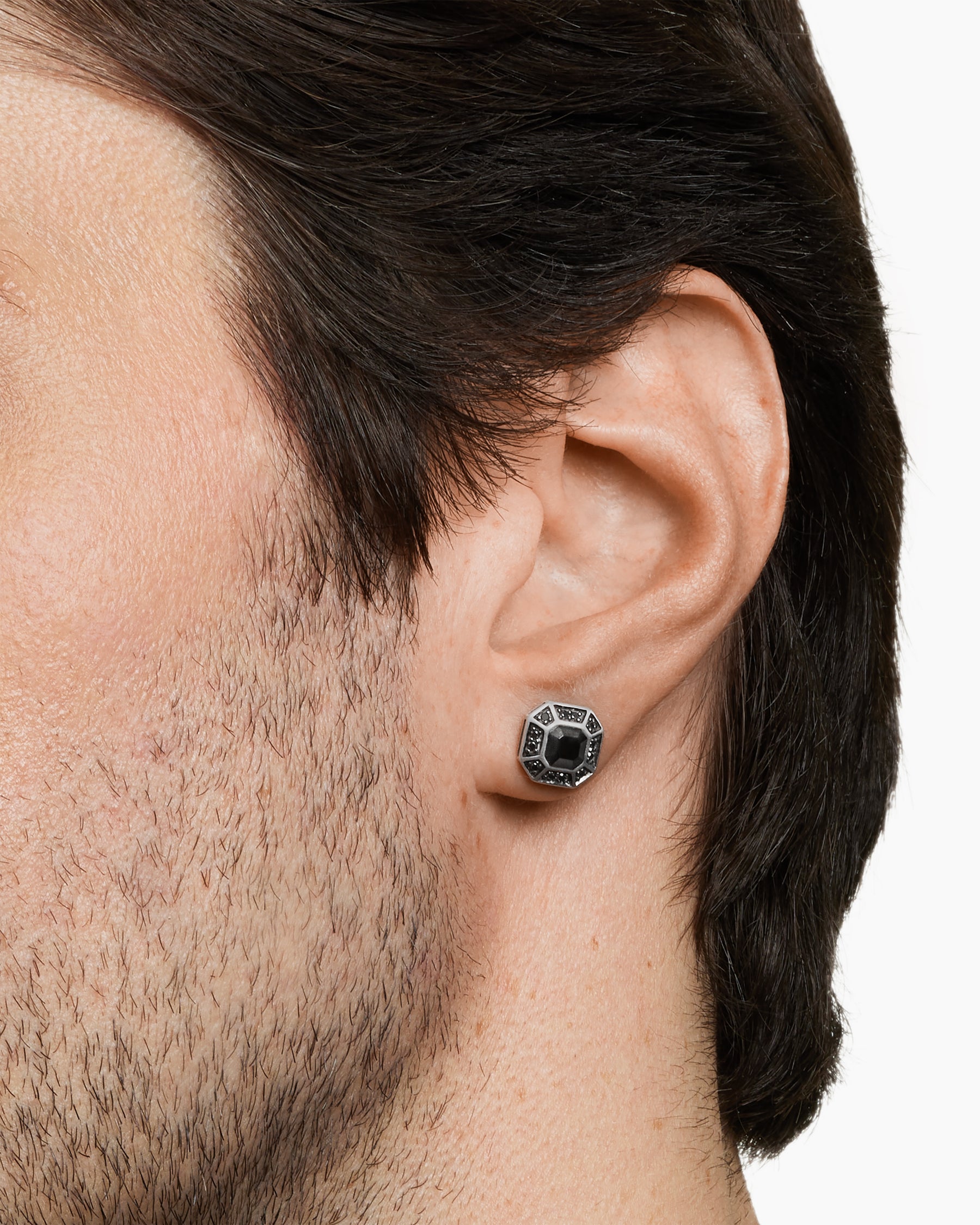 Streamline Pavé Stud Earring in Sterling Silver with Black Diamonds, 10mm - Image 6