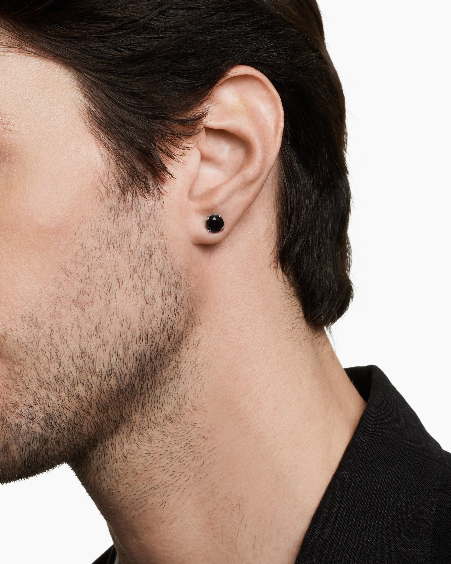 Alternative view of Stud Earring in Sterling Silver with Black Diamond, 7mm