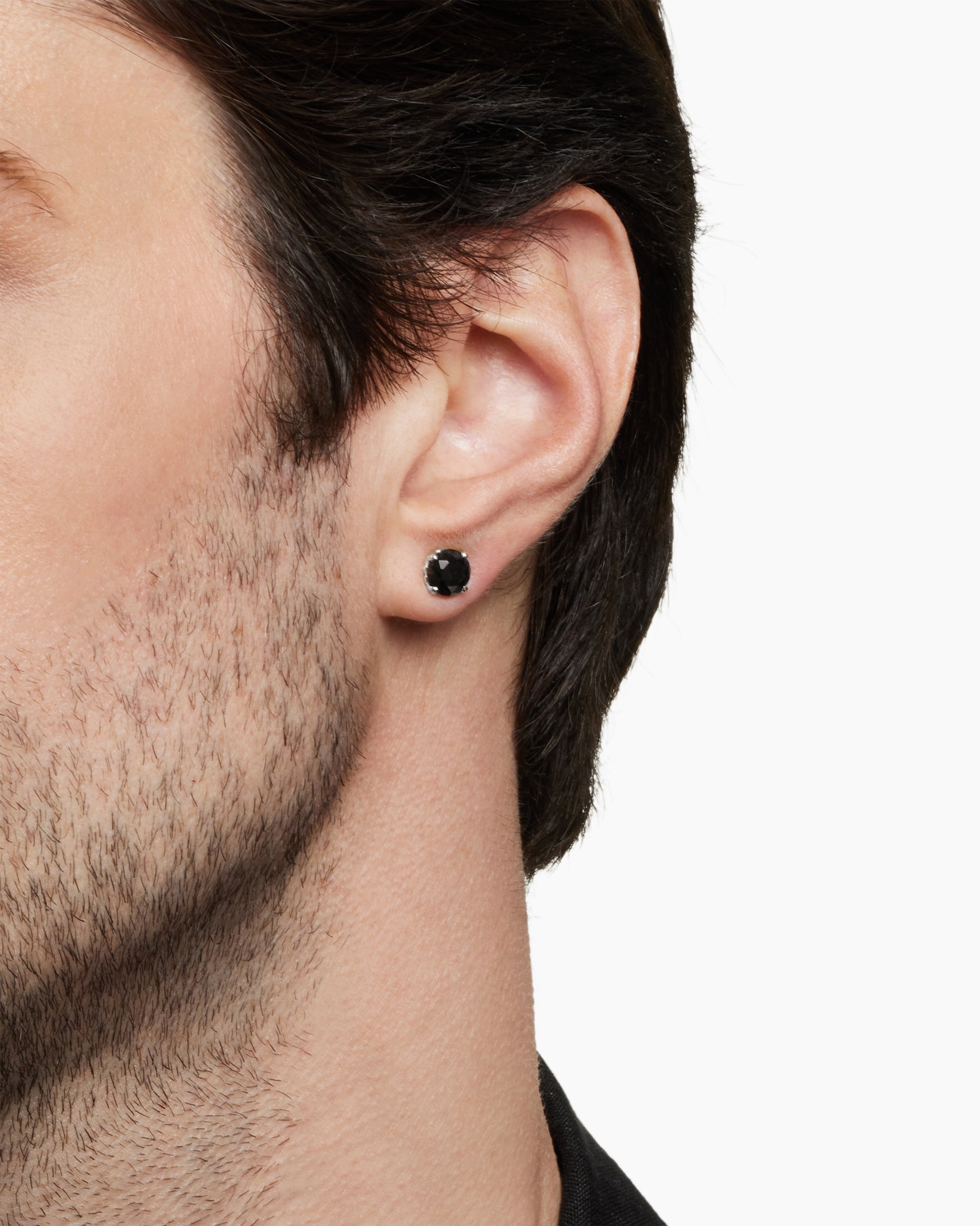 Stud Earring in Sterling Silver with Black Diamond, 7mm - Image 5