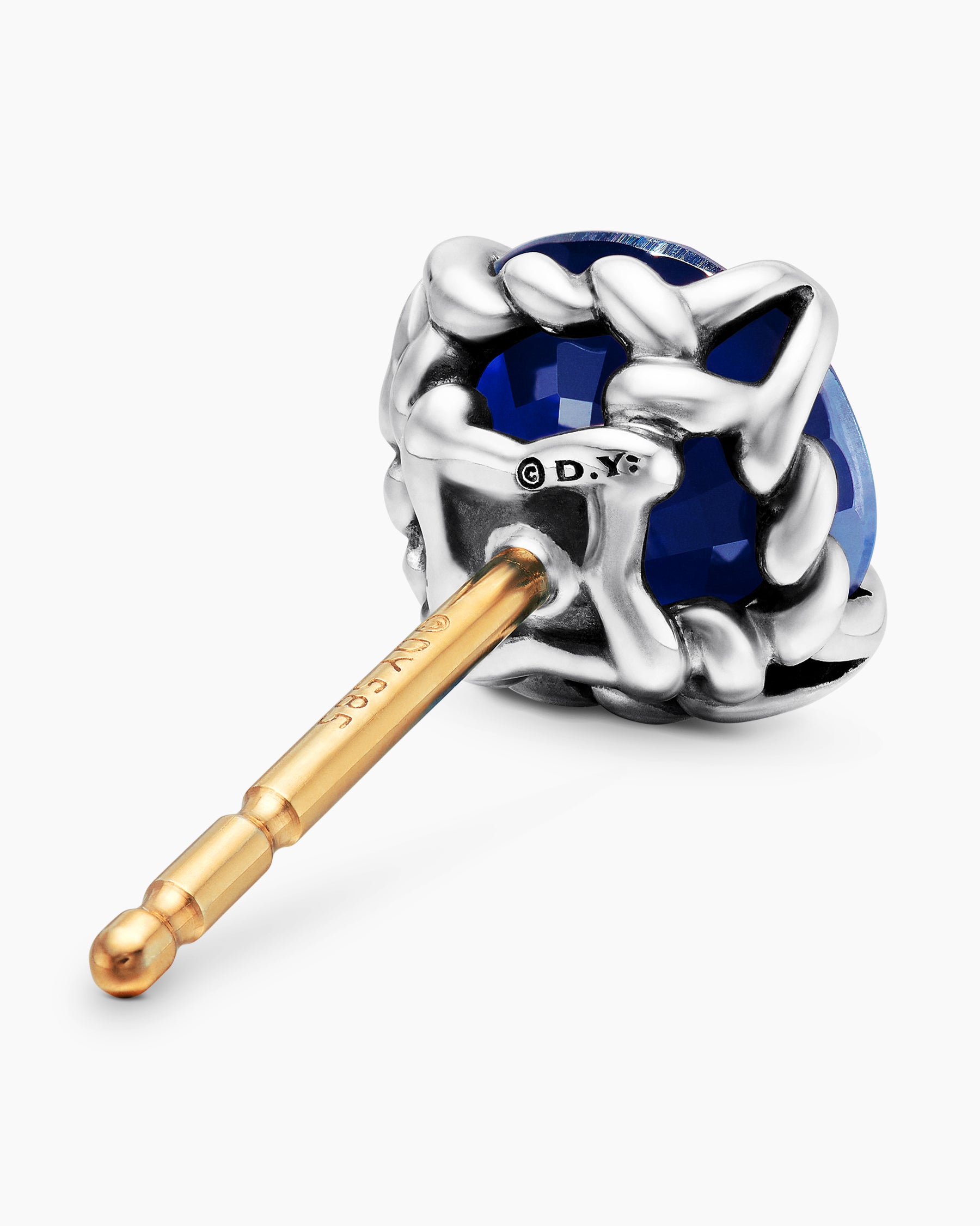 Stud Earring in Sterling Silver with Sapphire, 7mm - Image 3