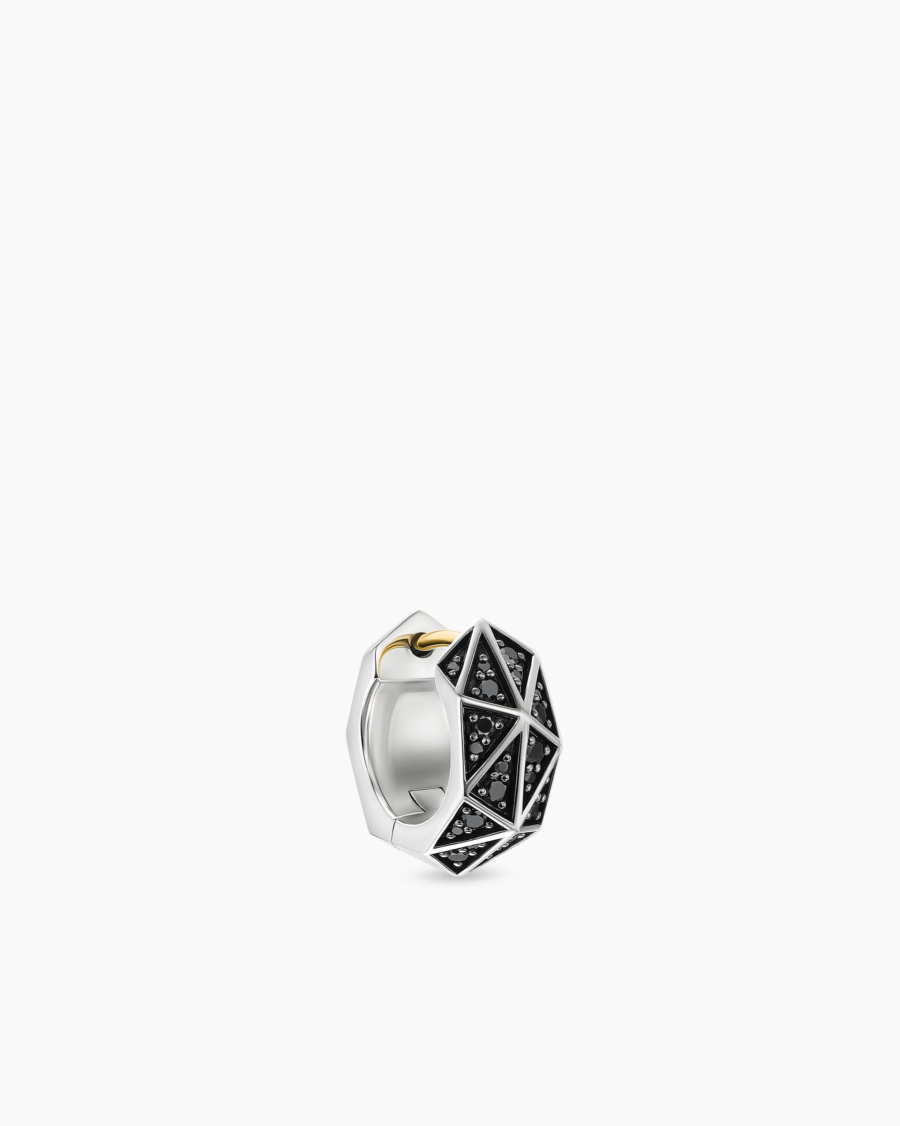Faceted Hoop Earring in Sterling Silver with Black Diamonds, 14.5mm