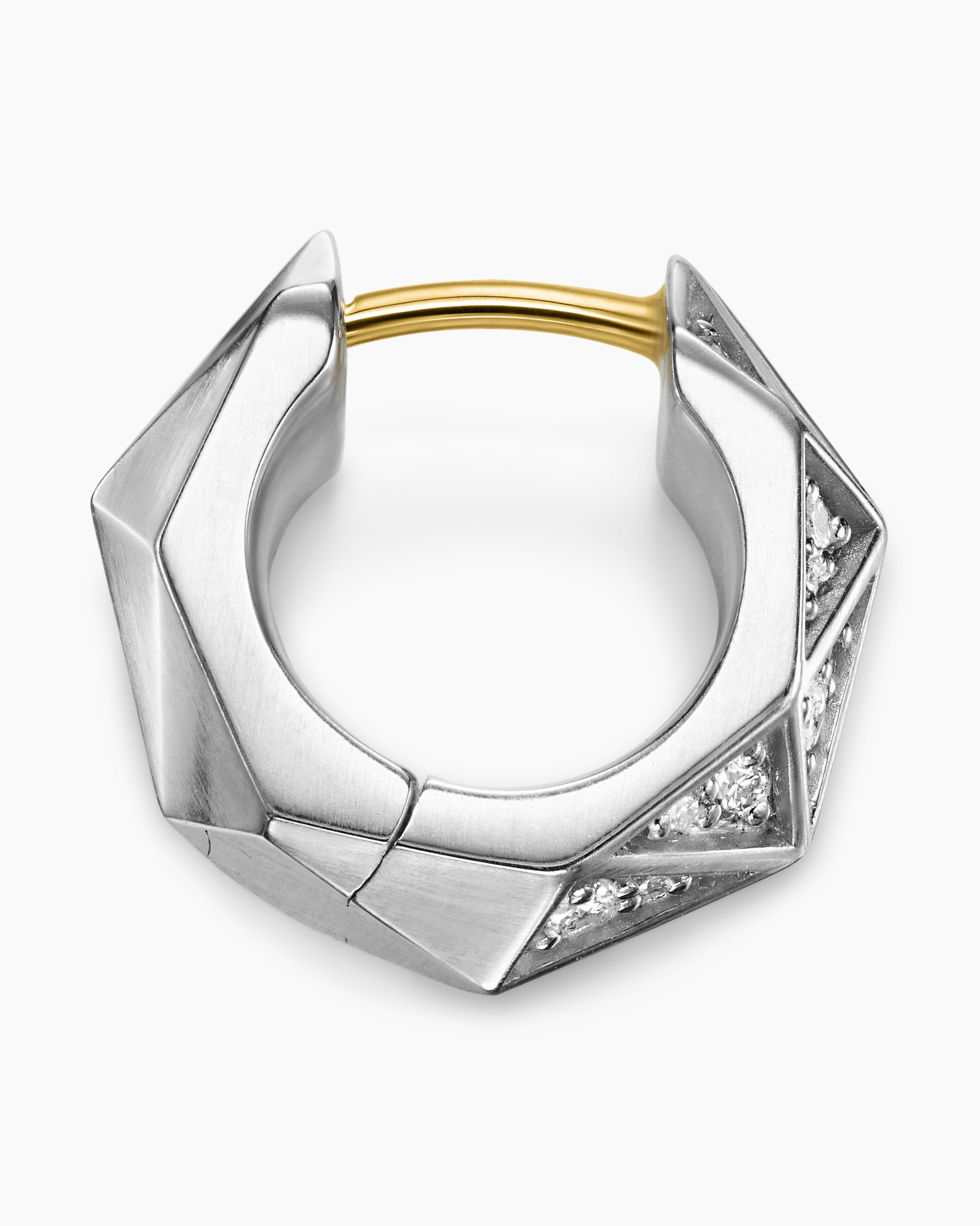 Faceted Hoop Earring in Sterling Silver with Diamonds, 14.5mm - Image 3