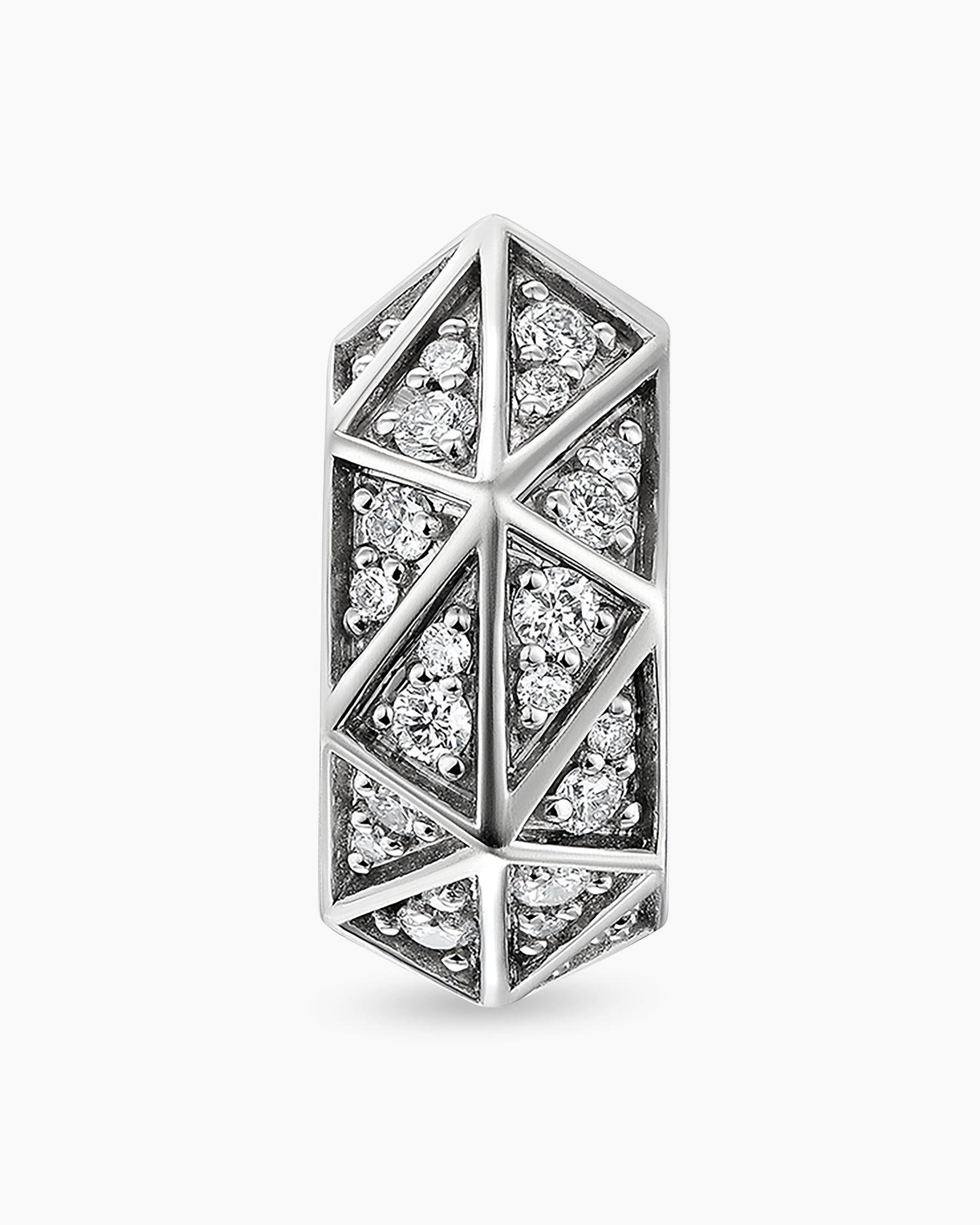 Faceted Hoop Earring in Sterling Silver with Diamonds, 14.5mm - Image 4