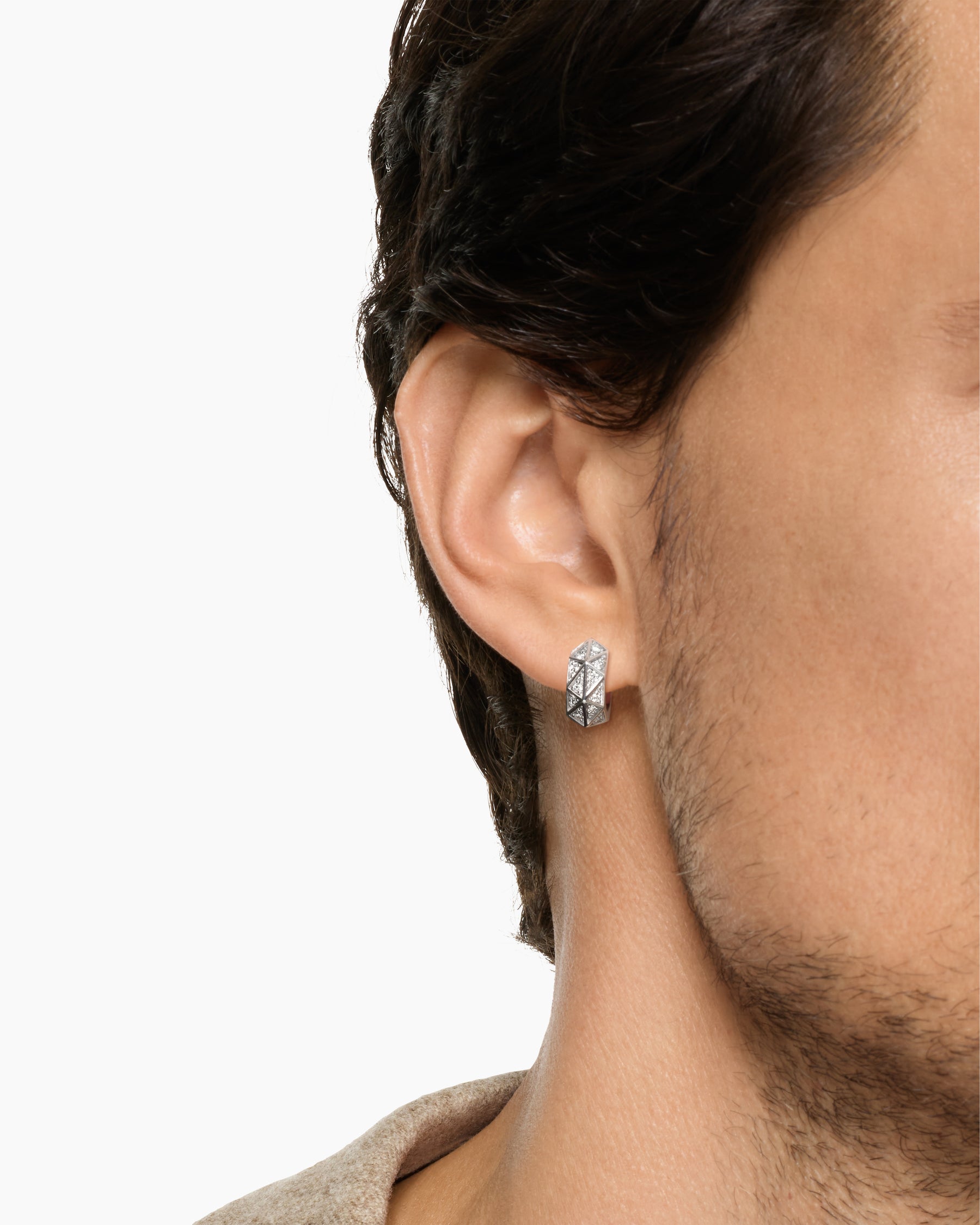 Alternative view of Faceted Hoop Earring in Sterling Silver with Diamonds, 14.5mm