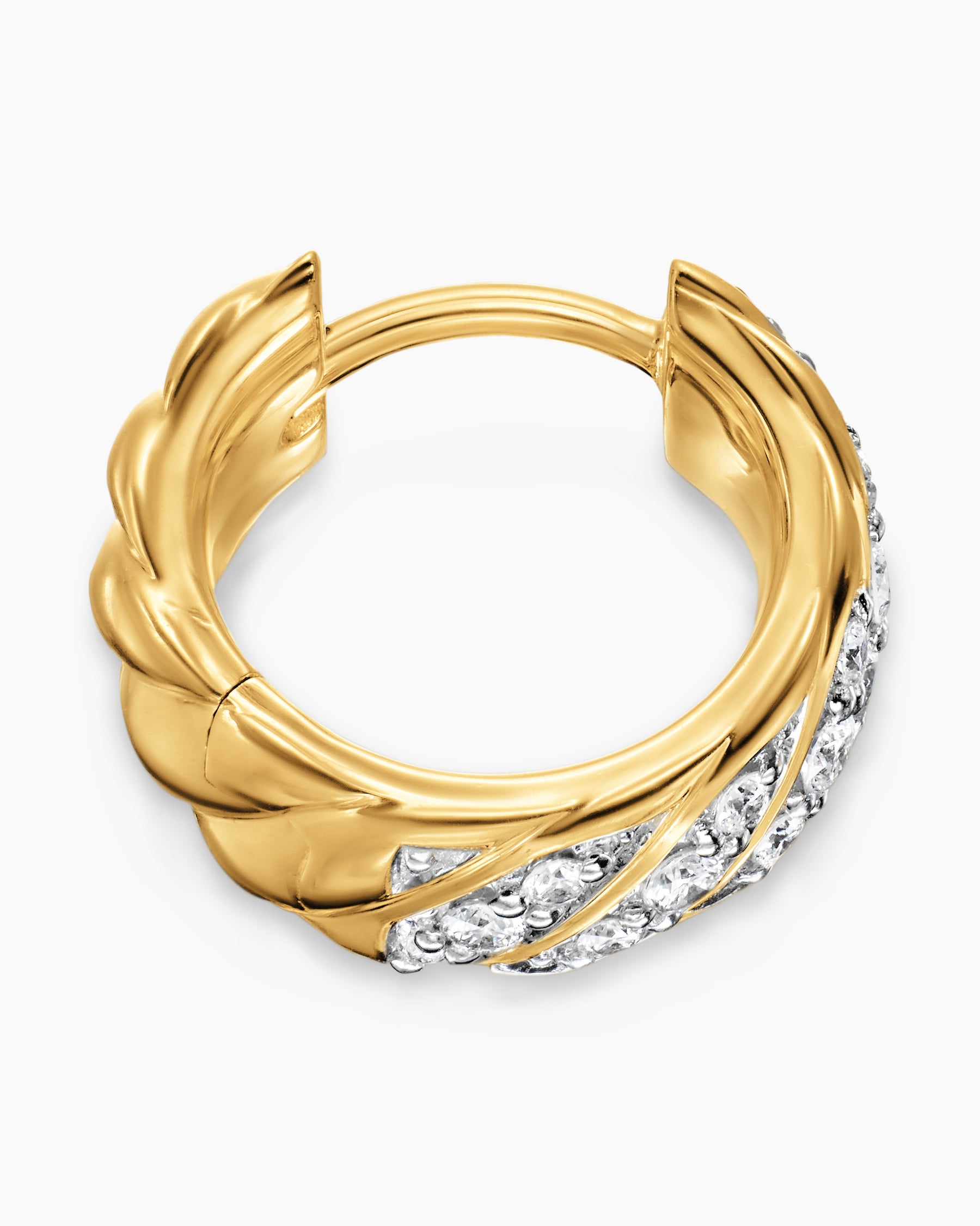 Sculpted Cable Hoop Earring in 18K Yellow Gold with Diamonds, 12.8mm - Image 3