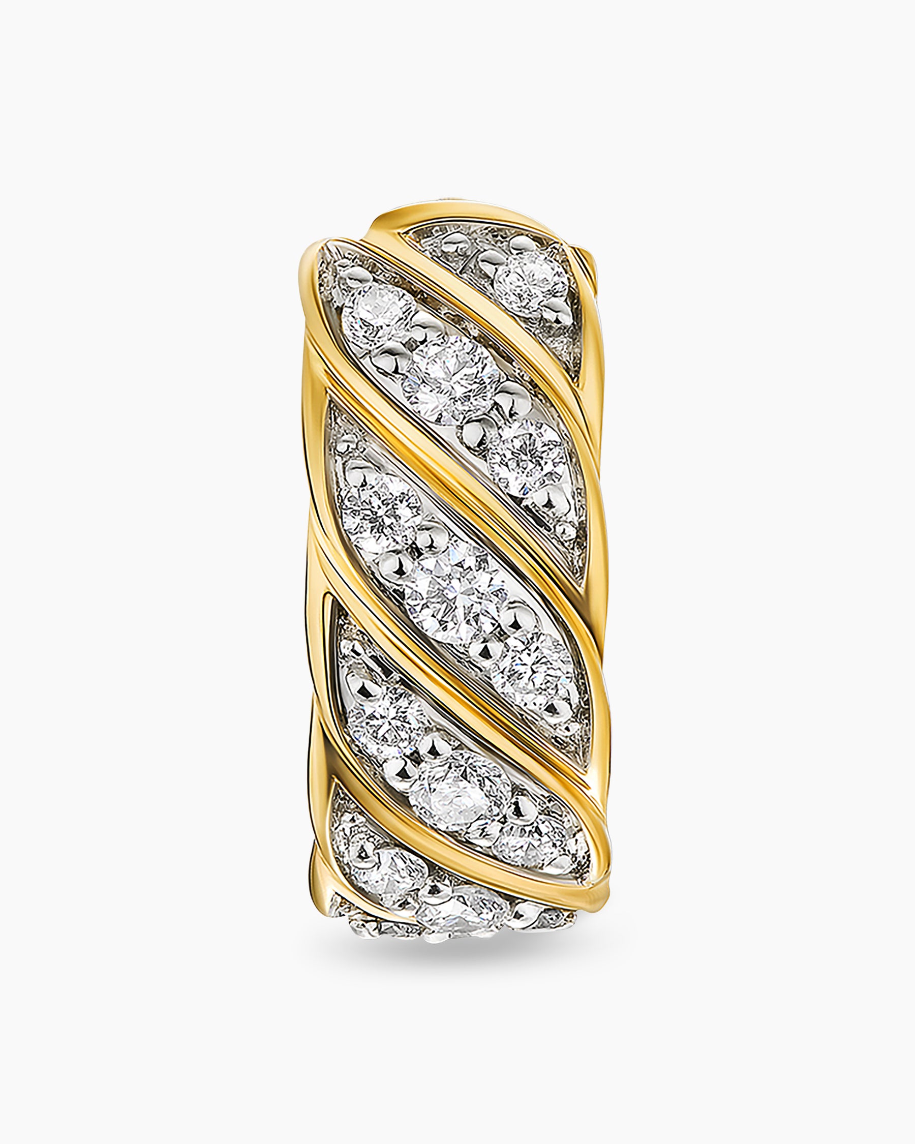 Sculpted Cable Hoop Earring in 18K Yellow Gold with Diamonds, 12.8mm - Image 4