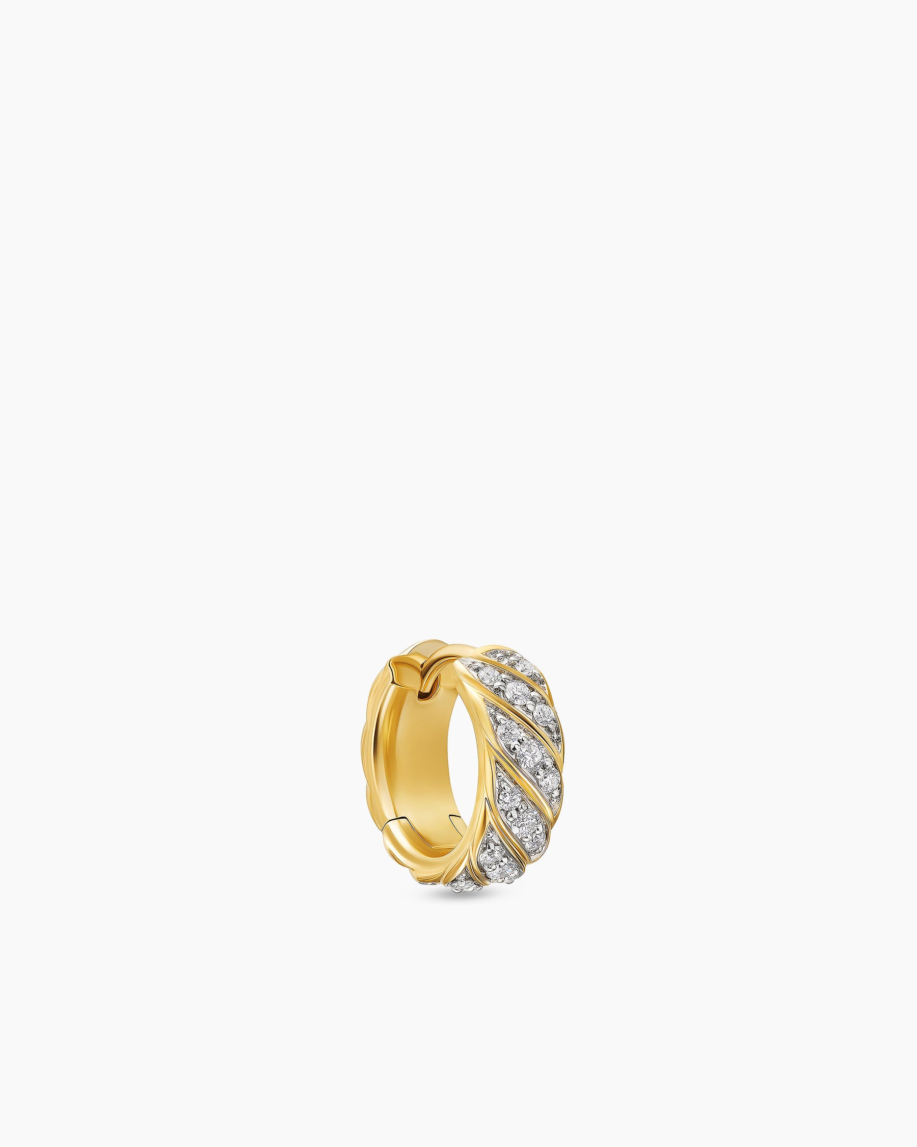 Sculpted Cable Hoop Earring in 18K Yellow Gold with Diamonds, 12.8mm