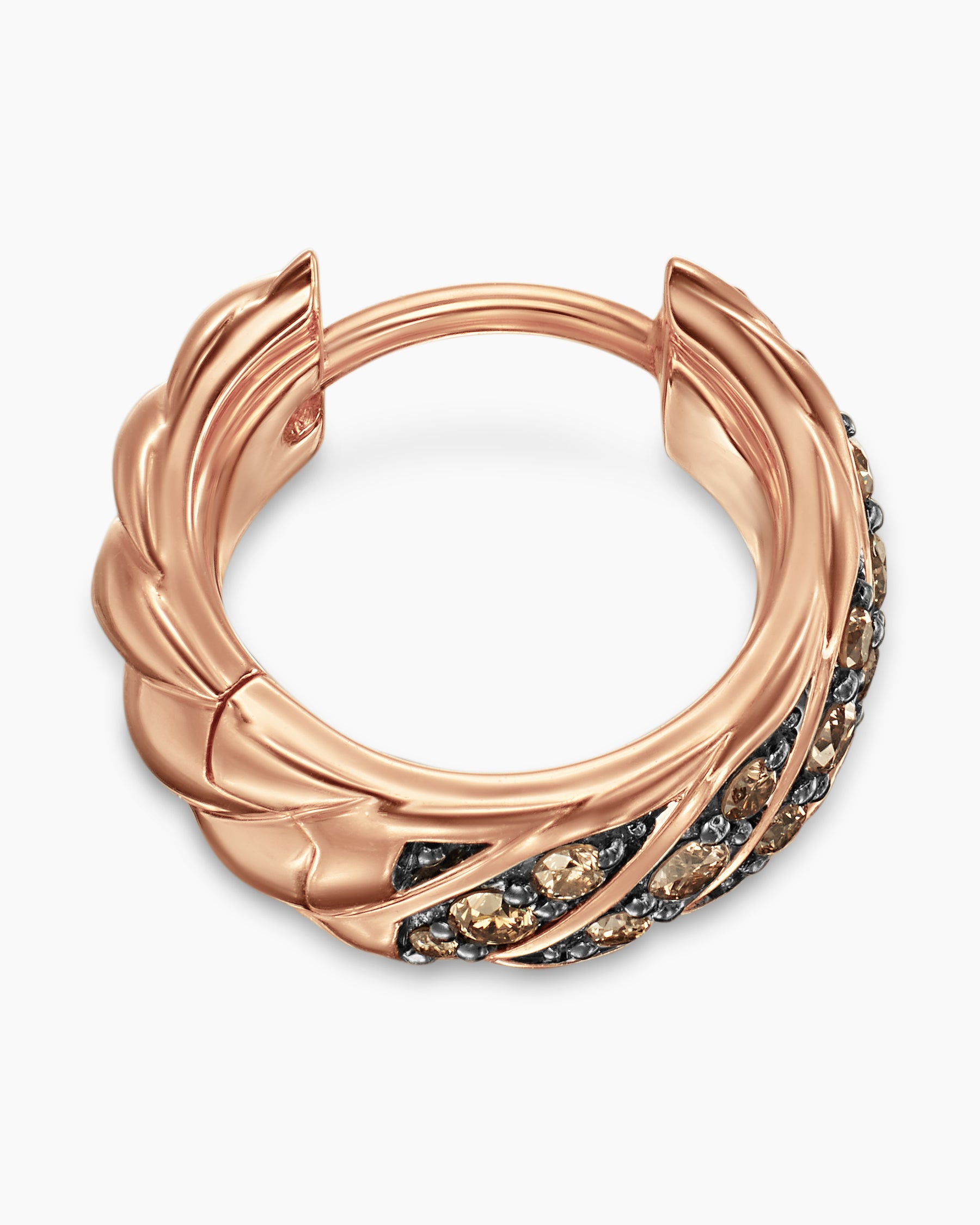Sculpted Cable Hoop Earring in 18K Rose Gold with Cognac Diamonds, 12.8mm - Image 3