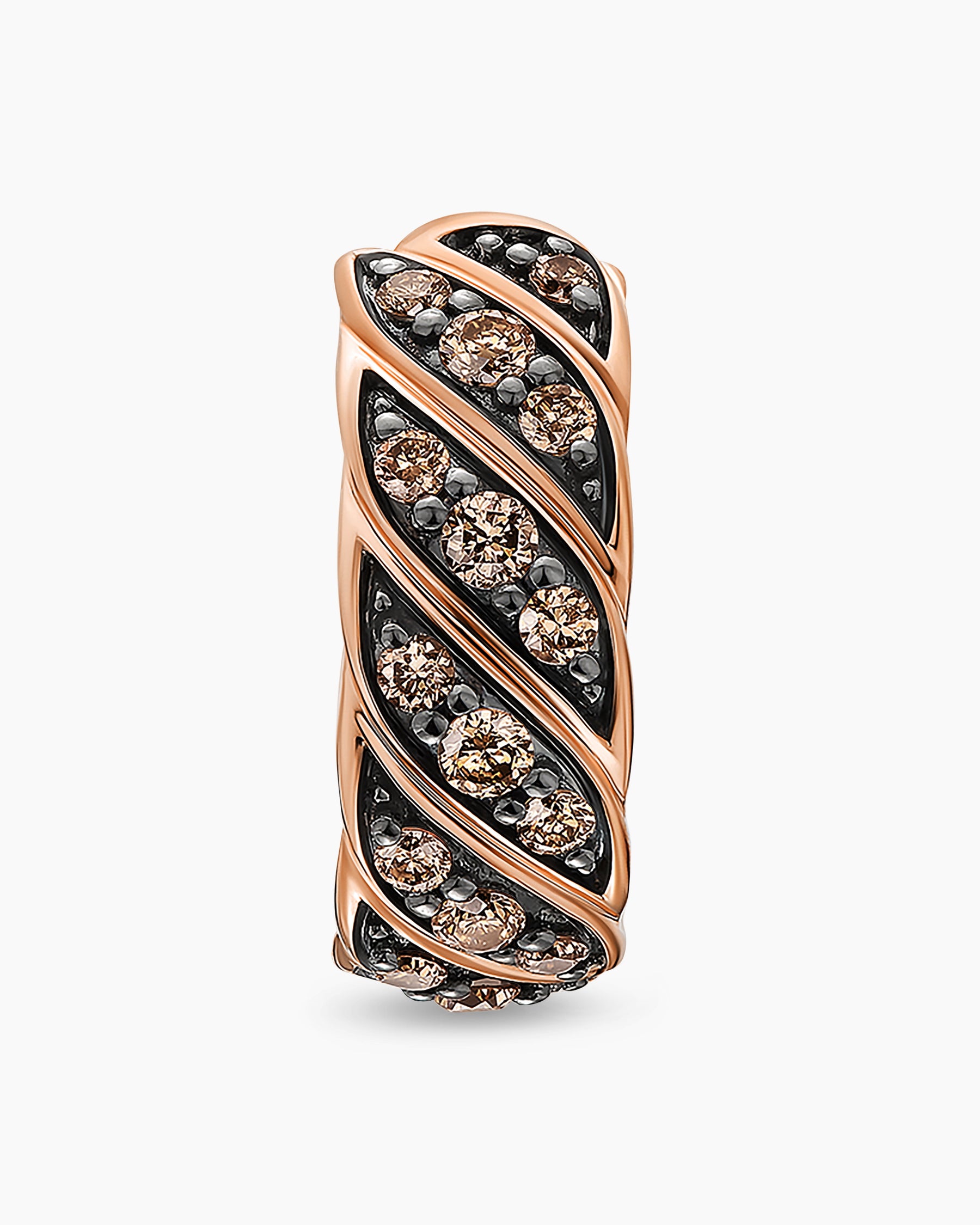 Sculpted Cable Hoop Earring in 18K Rose Gold with Cognac Diamonds, 12.8mm - Image 4