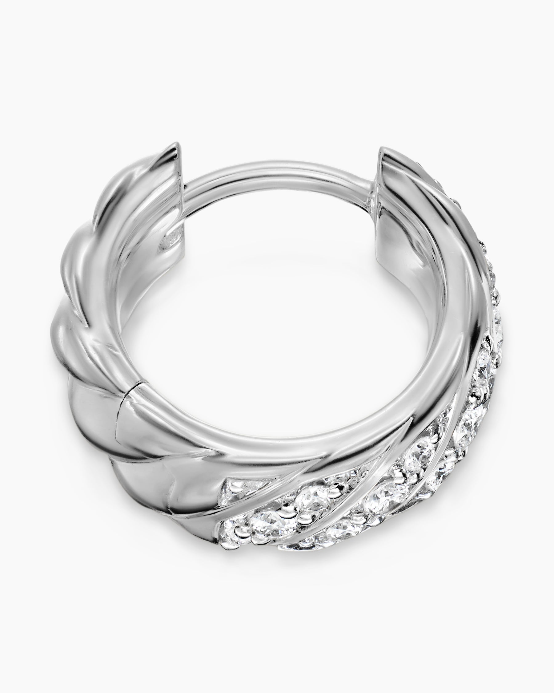 Sculpted Cable Hoop Earring in 18K White Gold with Diamonds, 12.8mm - Image 3