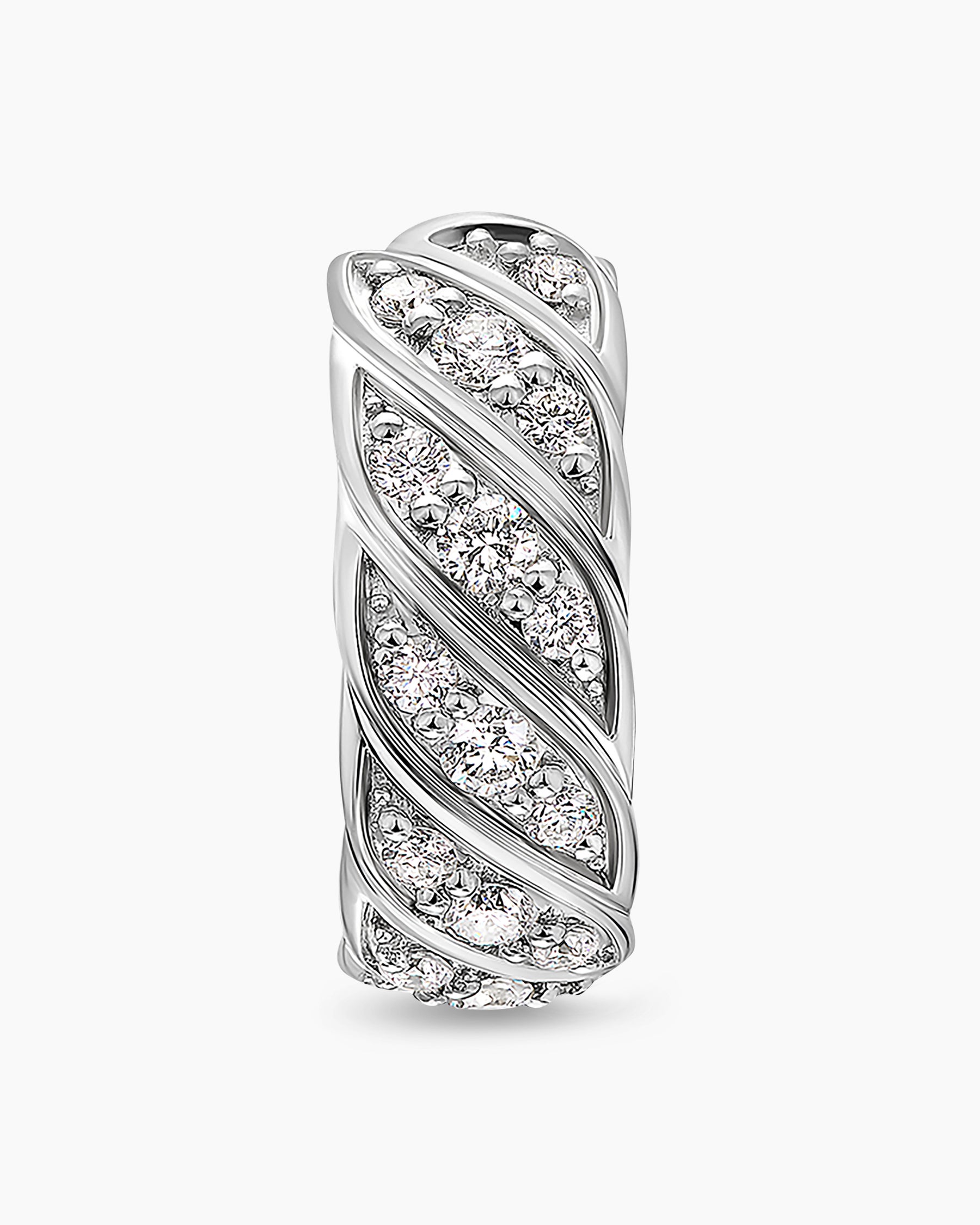 Sculpted Cable Hoop Earring in 18K White Gold with Diamonds, 12.8mm - Image 4