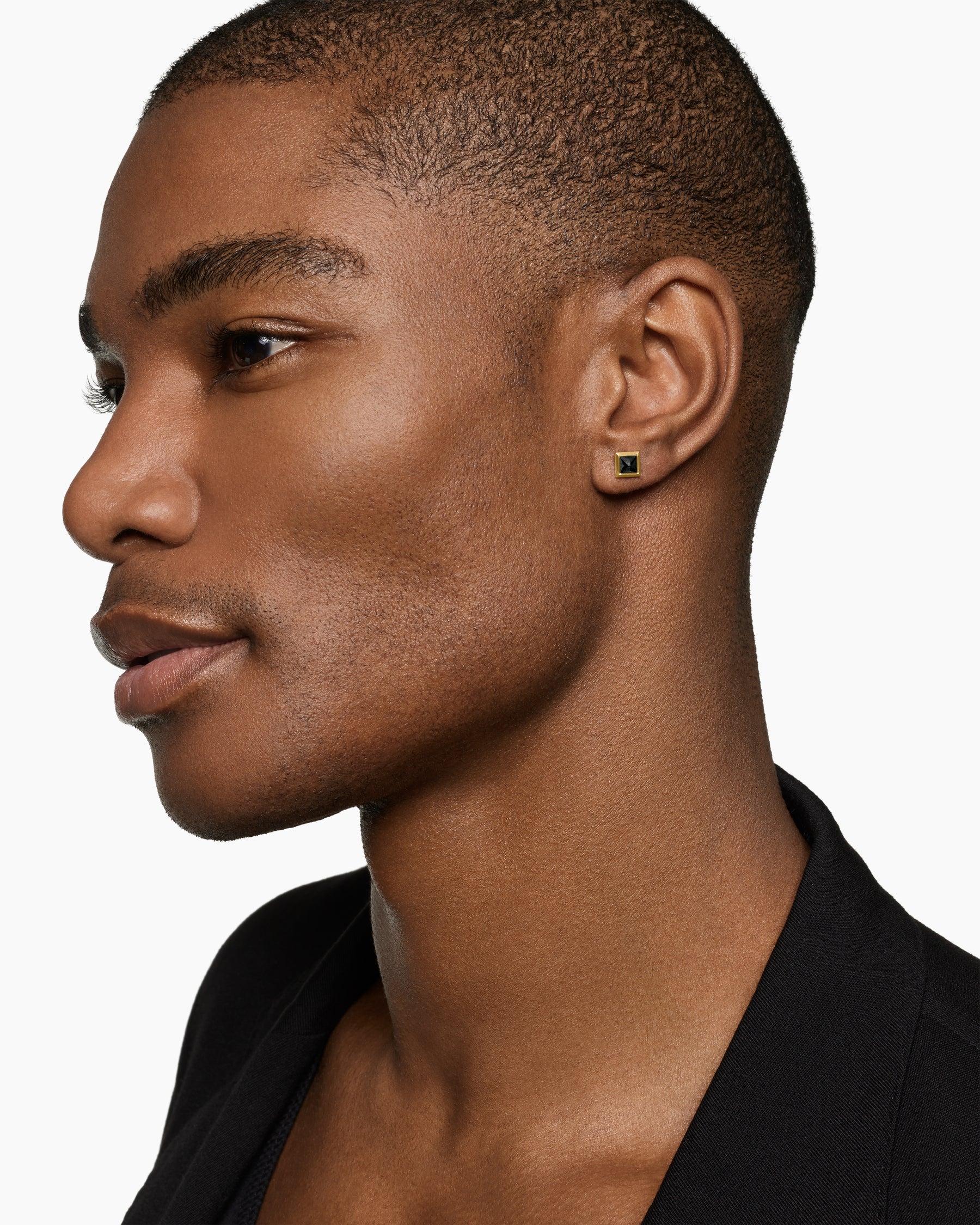 Alternative view of Pyramid Stud Earring in 18K Yellow Gold with Black Diamond, 6.6mm