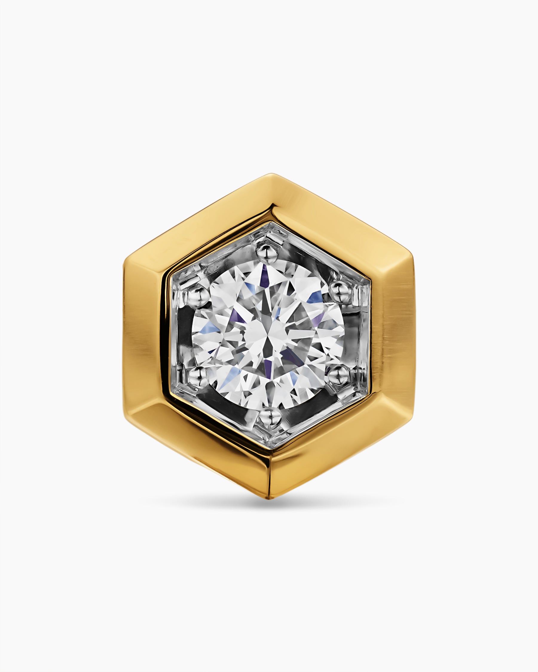 Faceted Hex Stud Earring in 18K Yellow Gold with Diamond, 8mm - Image 3