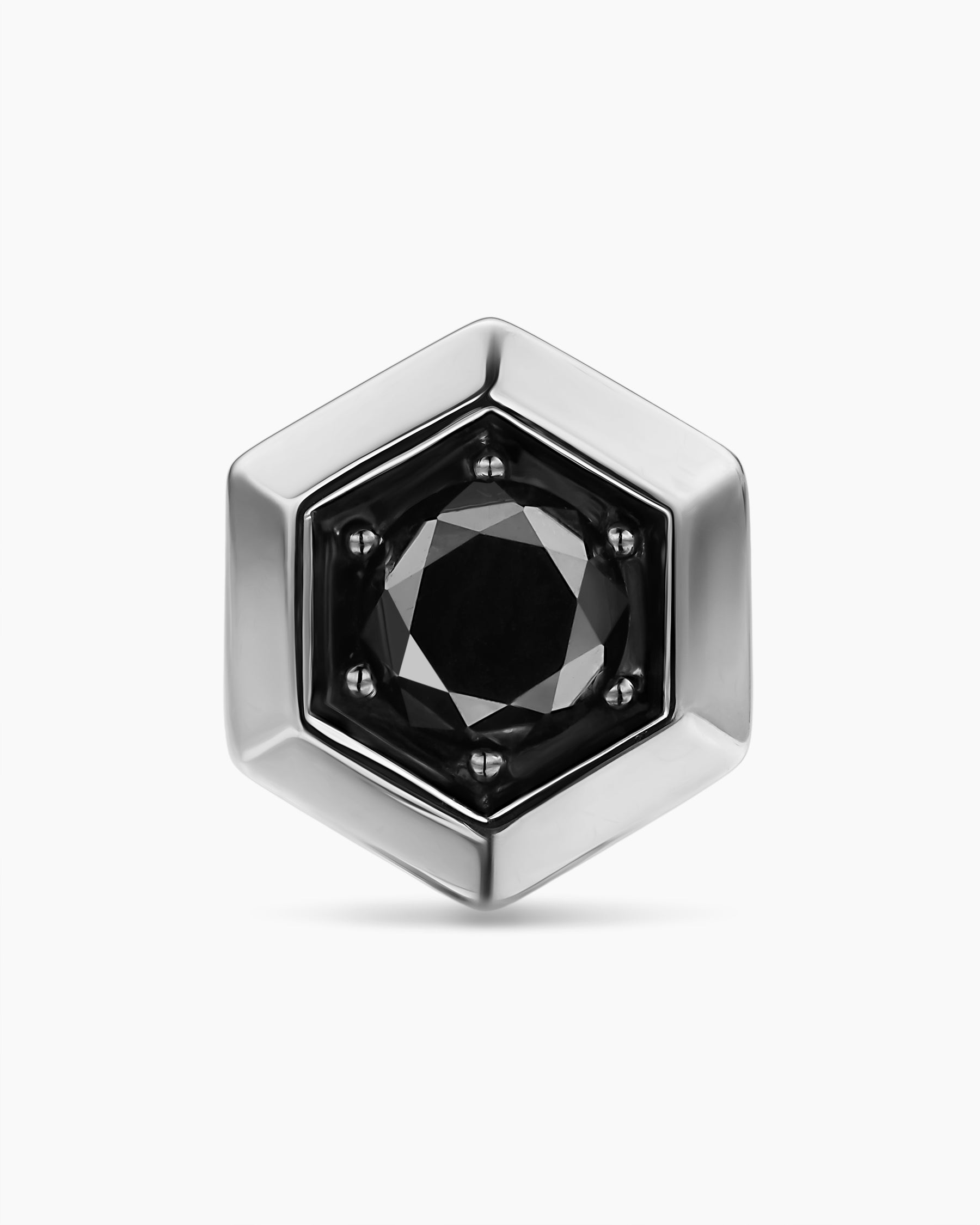 Faceted Hex Stud Earring in Sterling Silver with Black Diamond, 8mm - Image 3