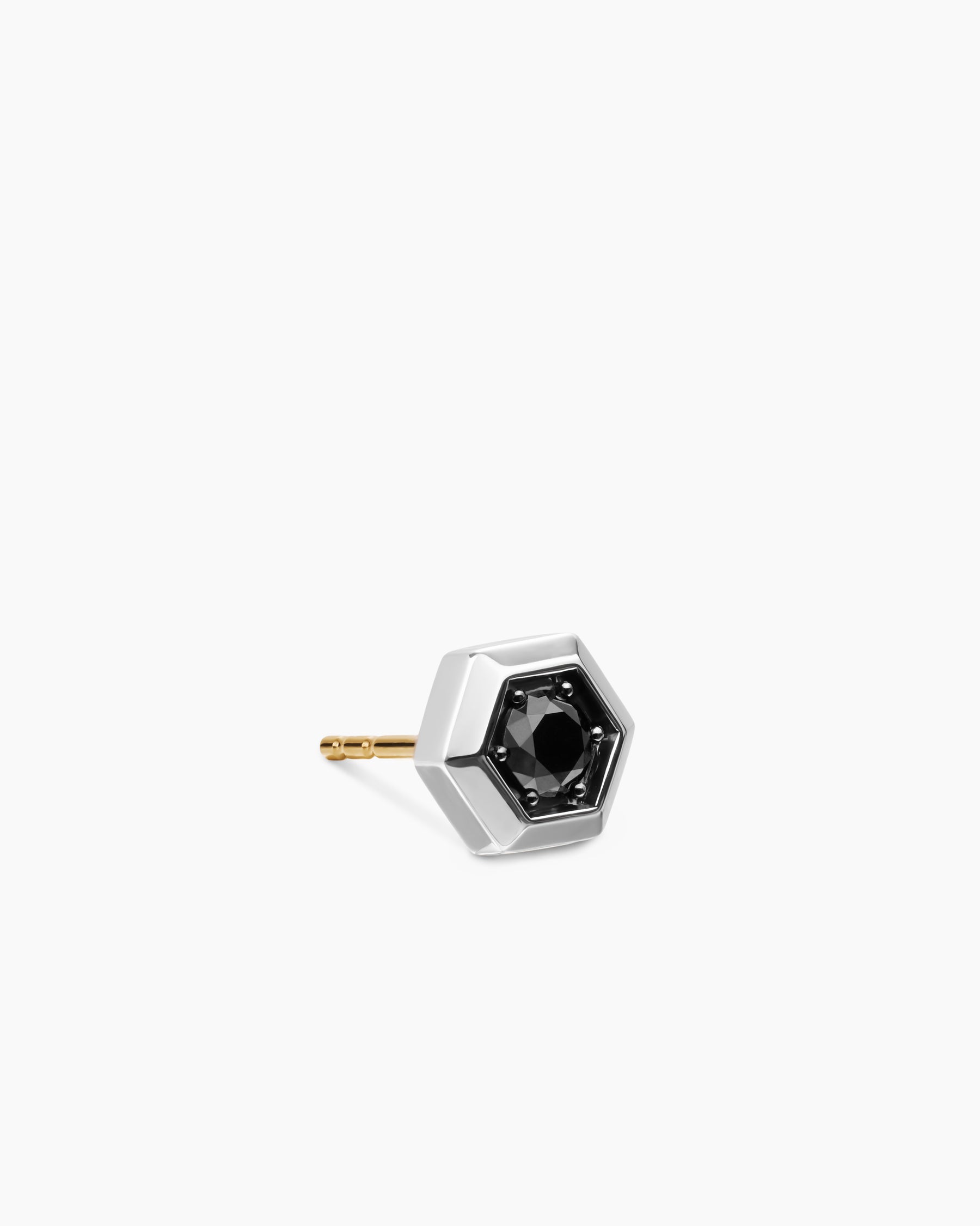 Faceted Hex Stud Earring in Sterling Silver with Black Diamond, 8mm