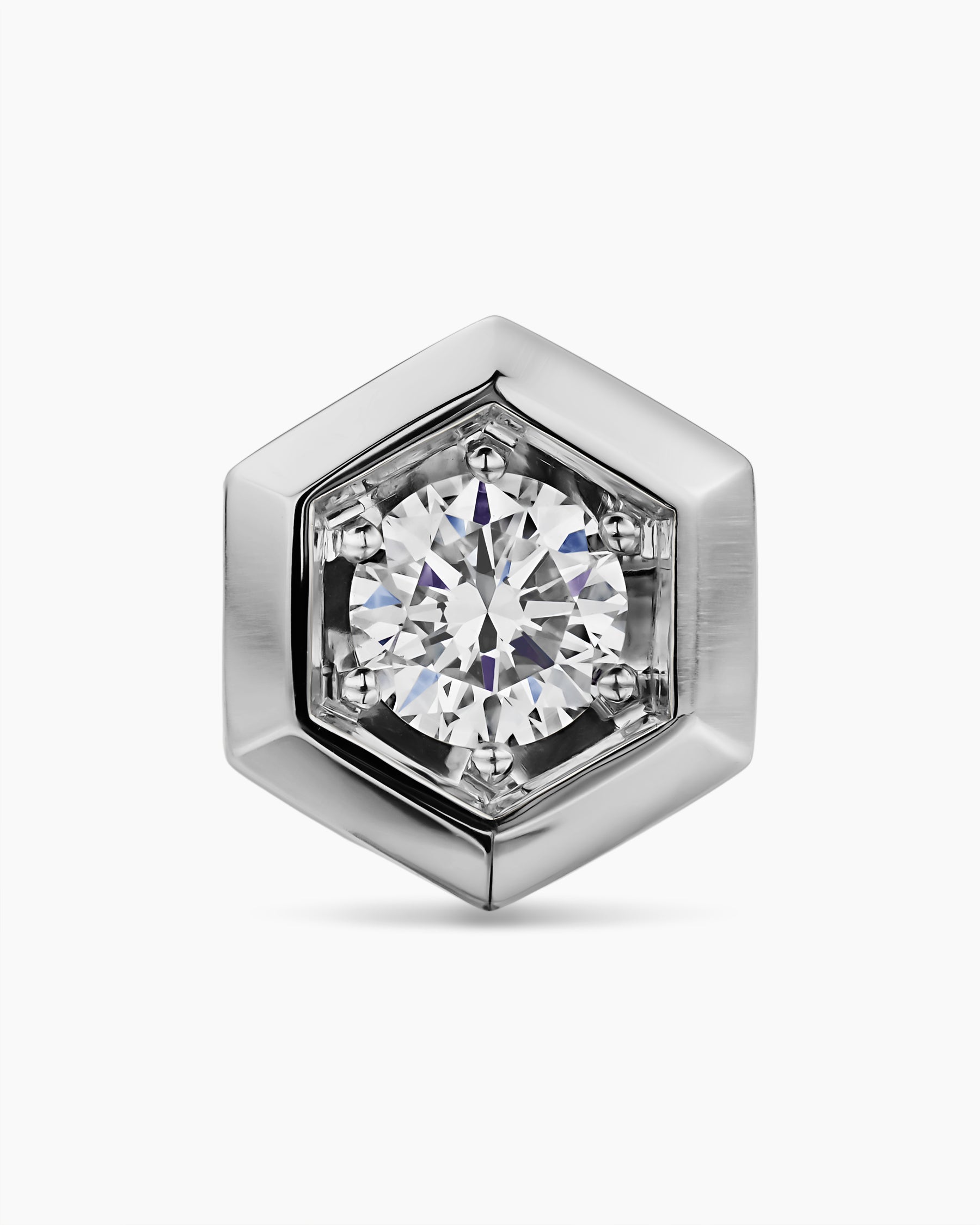 Faceted Hex Stud Earring in Sterling Silver with Diamond, 8mm - Image 3