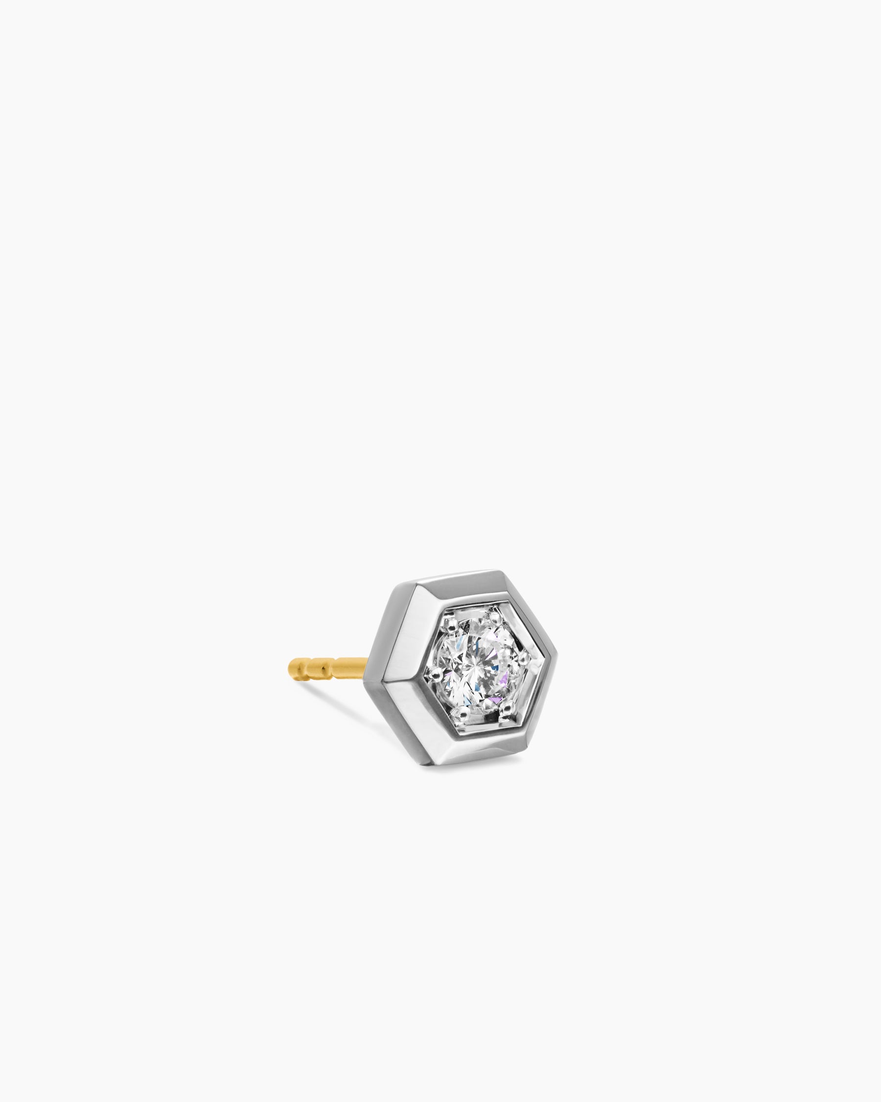 Faceted Hex Stud Earring in Sterling Silver with Diamond, 8mm