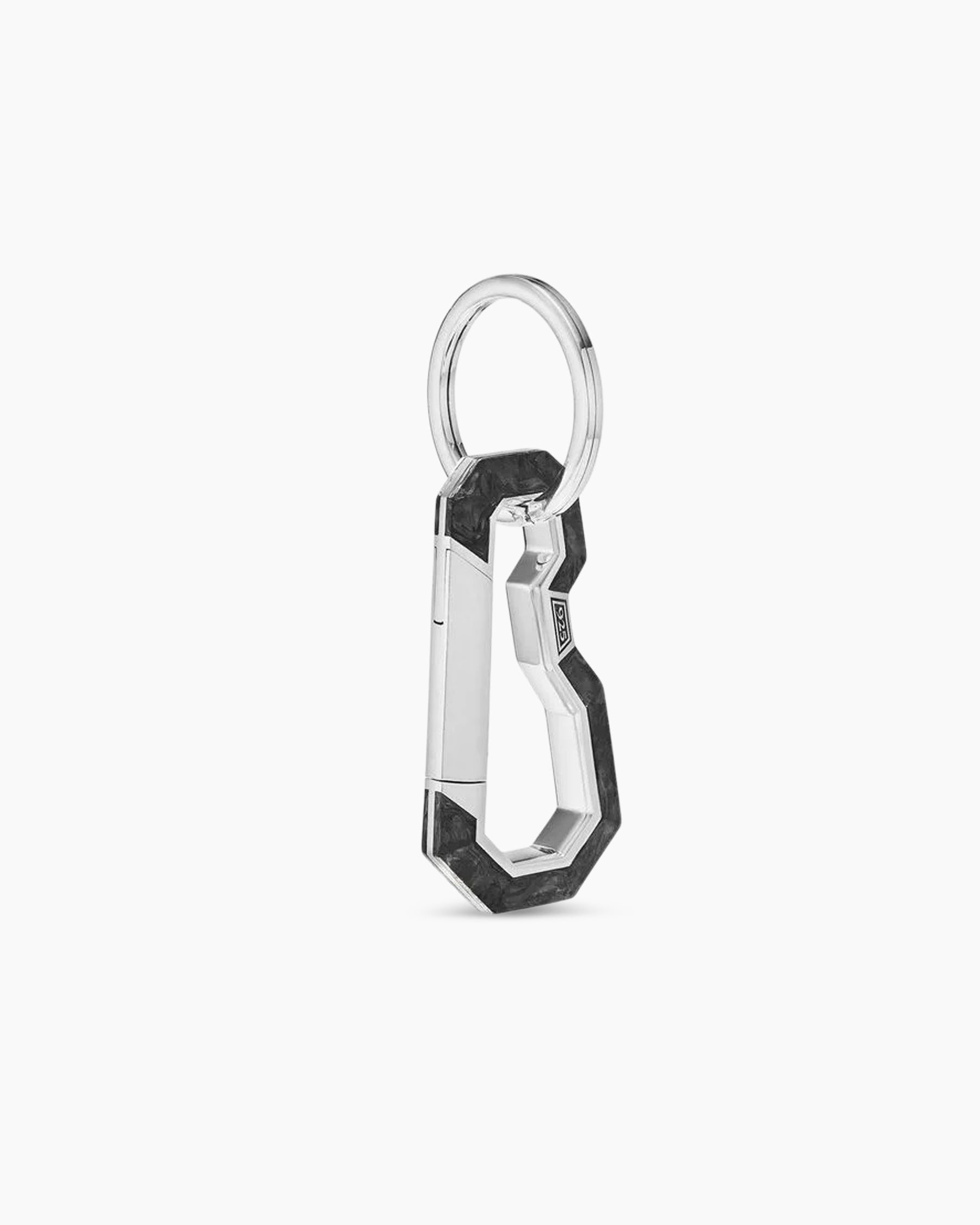 Alternative view of Streamline Carabineer Keychain in Sterling Silver with Forged Carbon, 57.5mm