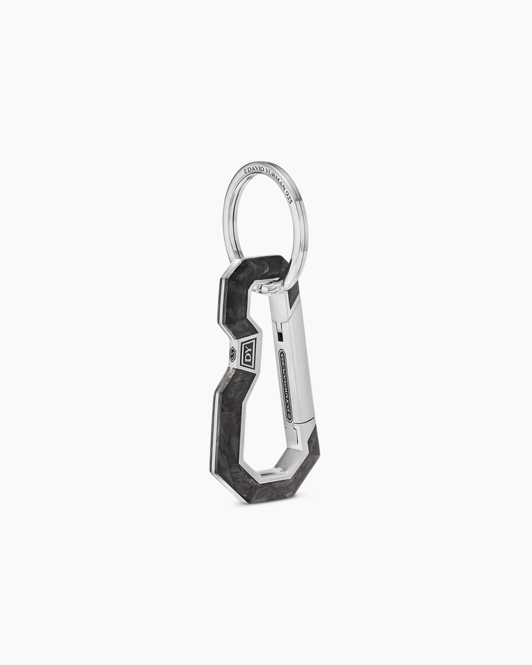 Streamline Carabineer Keychain in Sterling Silver with Forged Carbon, 57.5mm