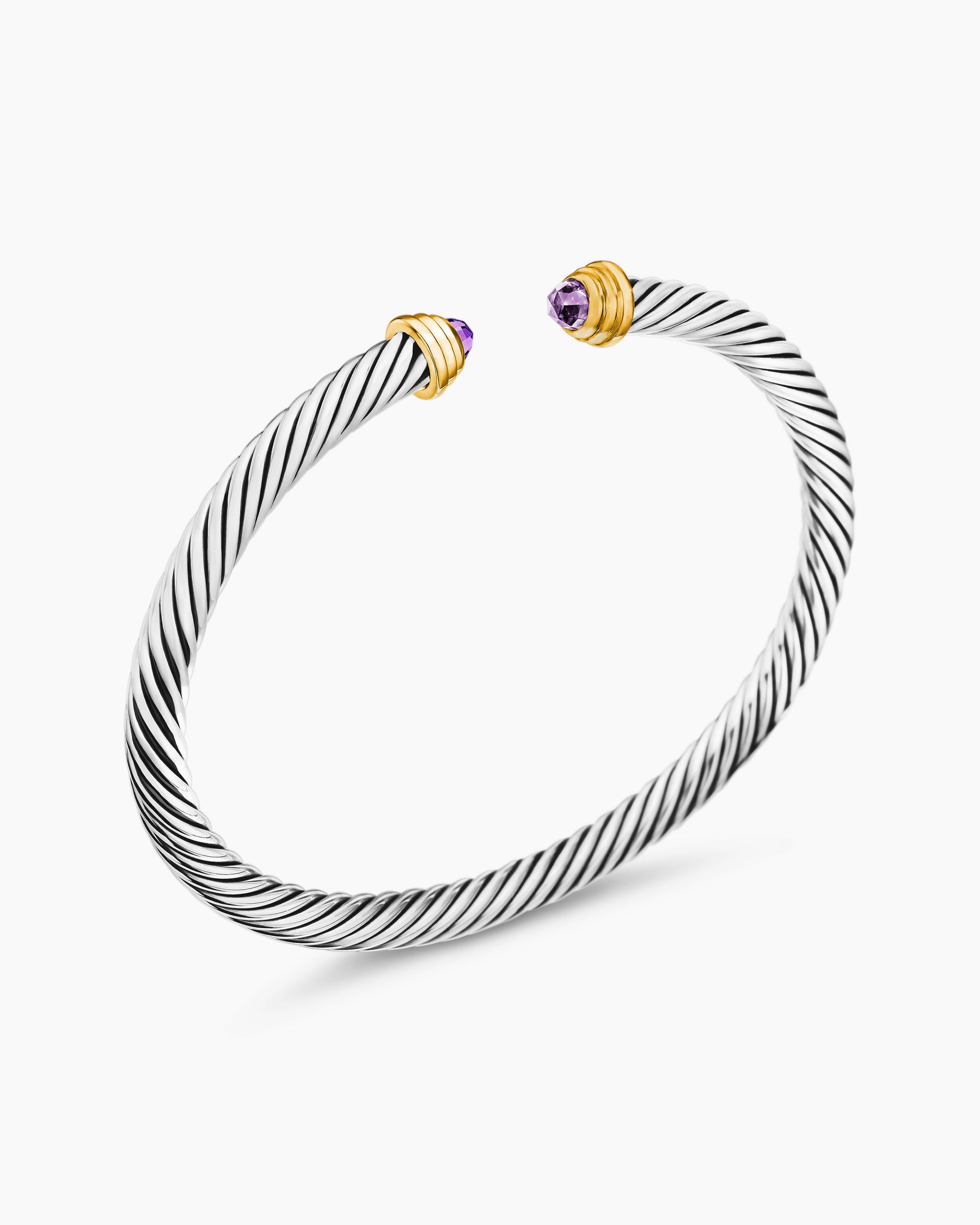 Alternative view of Cable Teen Bracelet in Sterling Silver with 14K Yellow Gold and Amethyst, 4mm