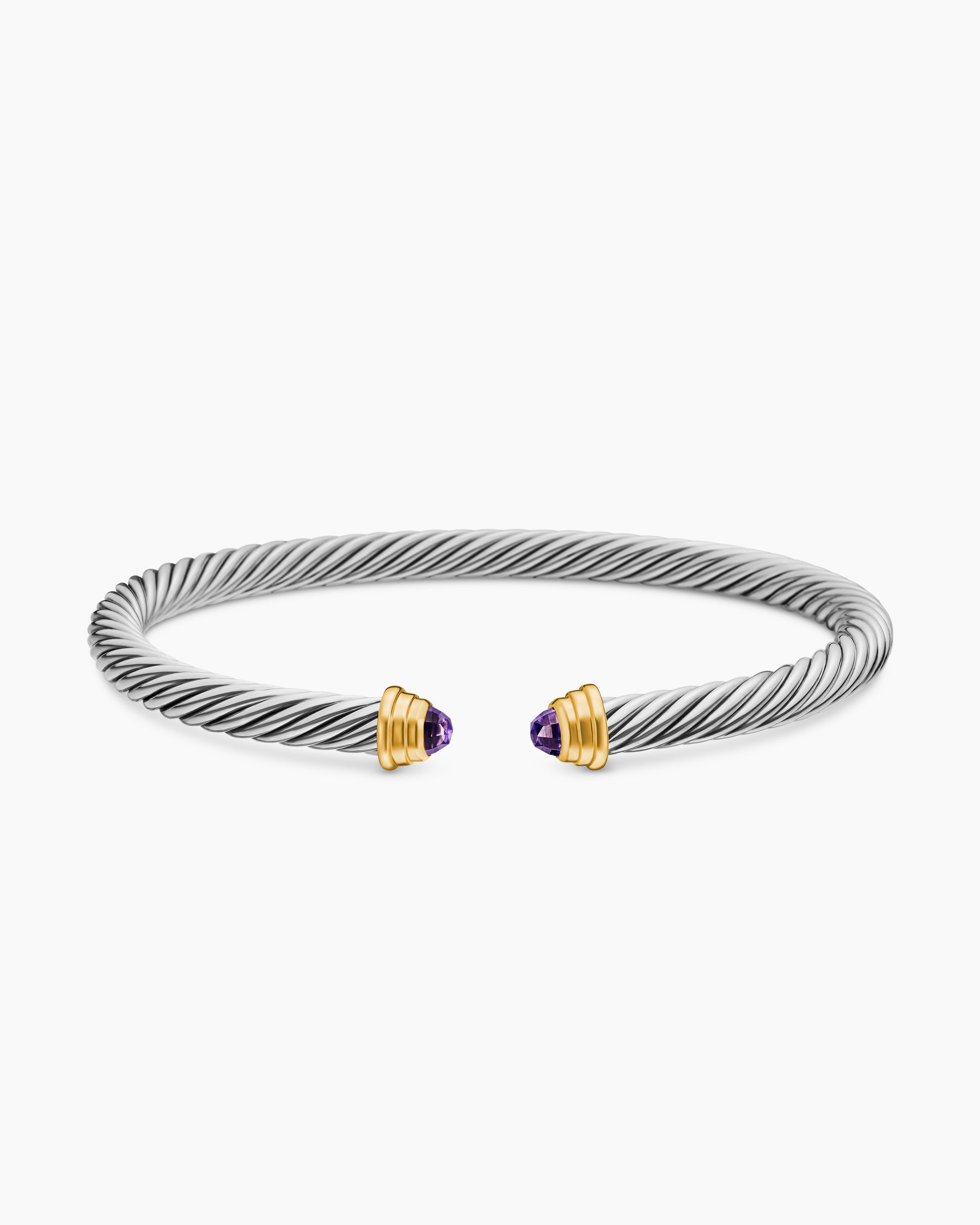 Cable Teen Bracelet in Sterling Silver with 14K Yellow Gold and Amethyst, 4mm - Image 3