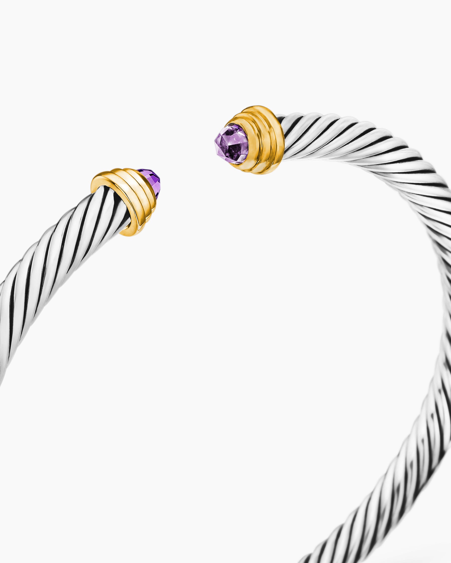 Cable Teen Bracelet in Sterling Silver with 14K Yellow Gold and Amethyst, 4mm - Image 4
