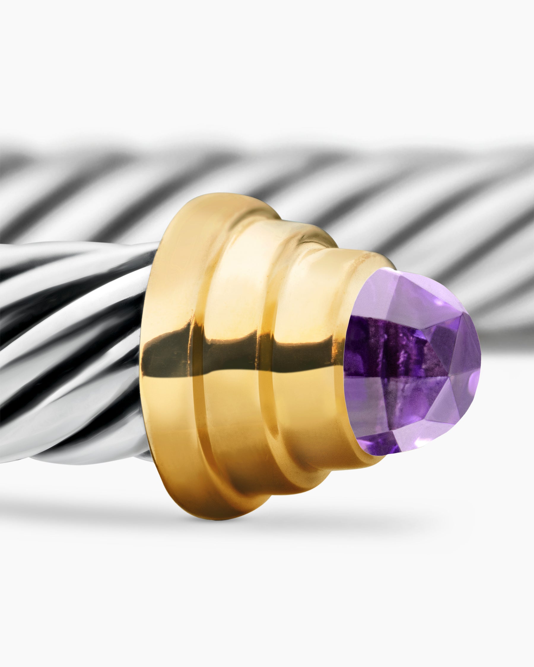 Cable Teen Bracelet in Sterling Silver with 14K Yellow Gold and Amethyst, 4mm - Image 5