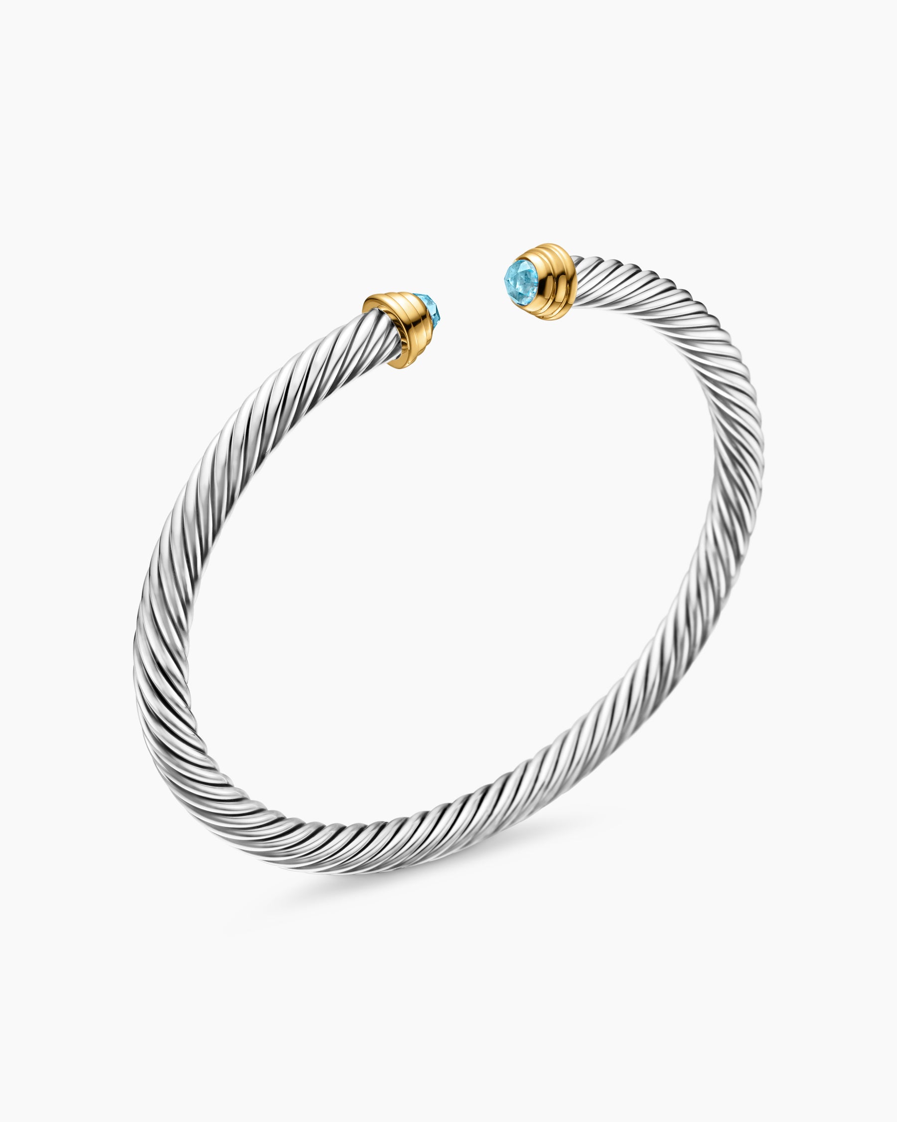 Alternative view of Cable Teen Bracelet in Sterling Silver with 14K Yellow Gold and Aquamarine, 4mm