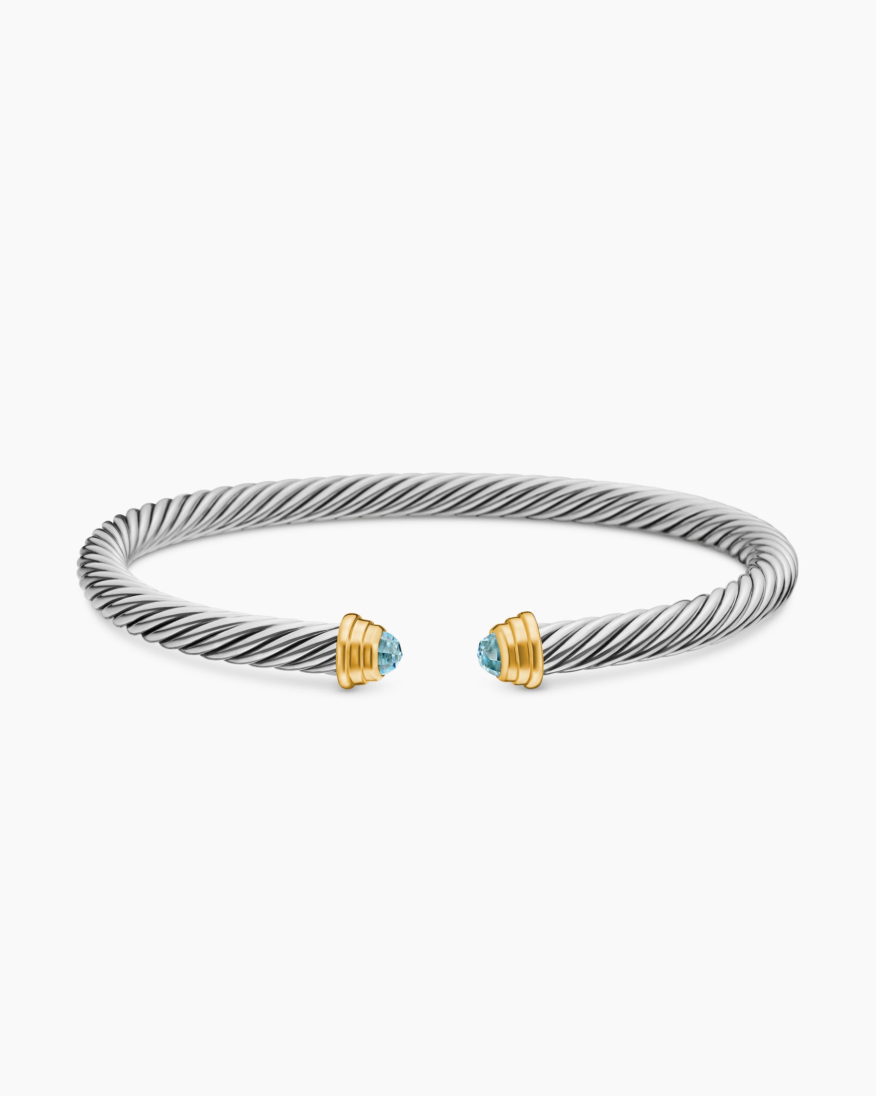 Cable Teen Bracelet in Sterling Silver with 14K Yellow Gold and Aquamarine, 4mm - Image 3