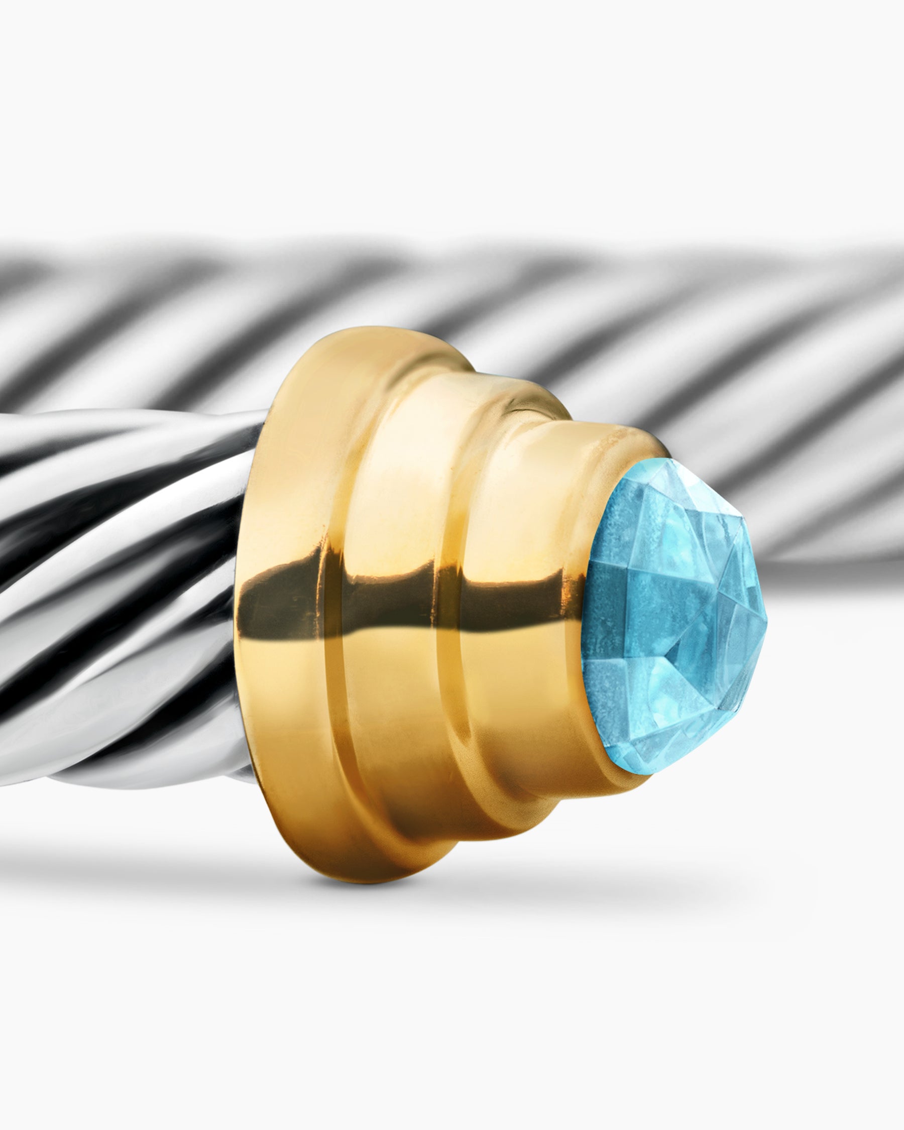 Cable Teen Bracelet in Sterling Silver with 14K Yellow Gold and Aquamarine, 4mm - Image 5