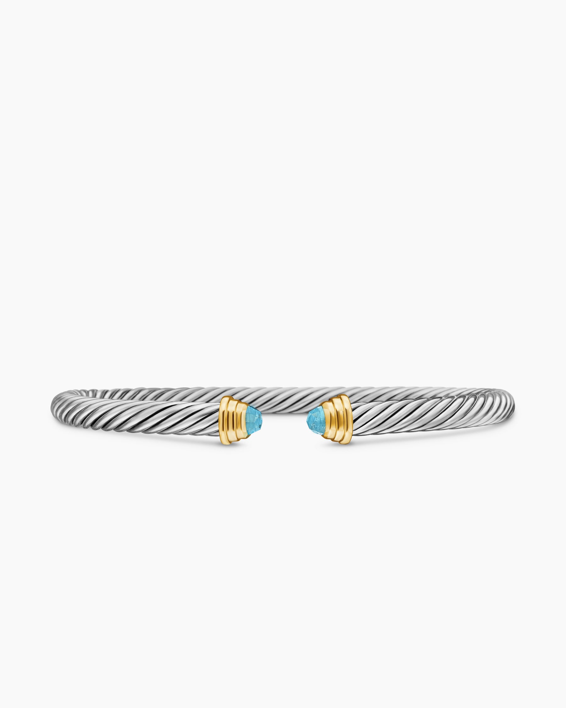 Cable Teen Bracelet in Sterling Silver with 14K Yellow Gold and Aquamarine, 4mm