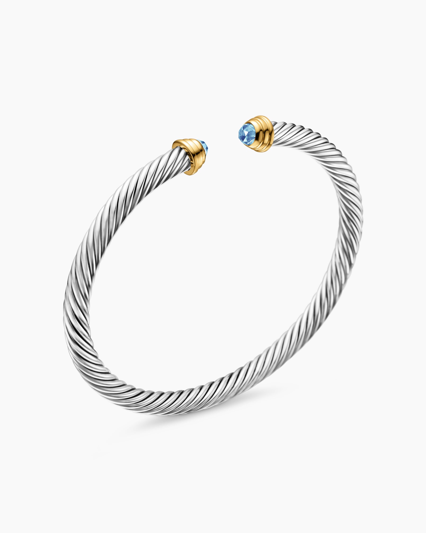 Alternative view of Cable Teen Bracelet in Sterling Silver with 14K Yellow Gold and Blue Topaz, 4mm