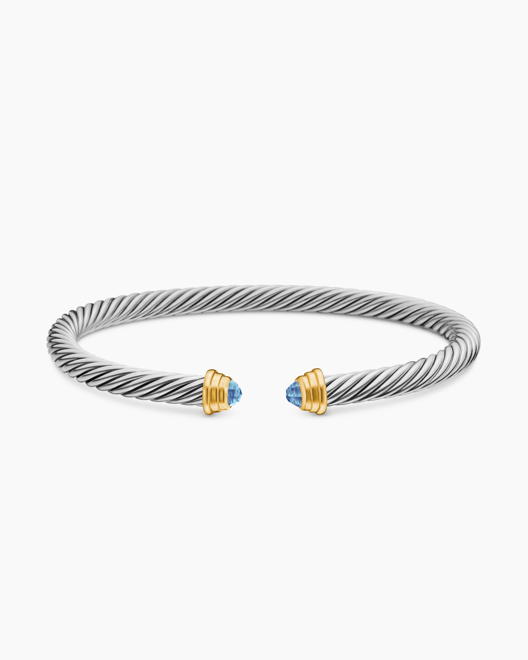 Cable Teen Bracelet in Sterling Silver with 14K Yellow Gold and Blue Topaz, 4mm - Image 3