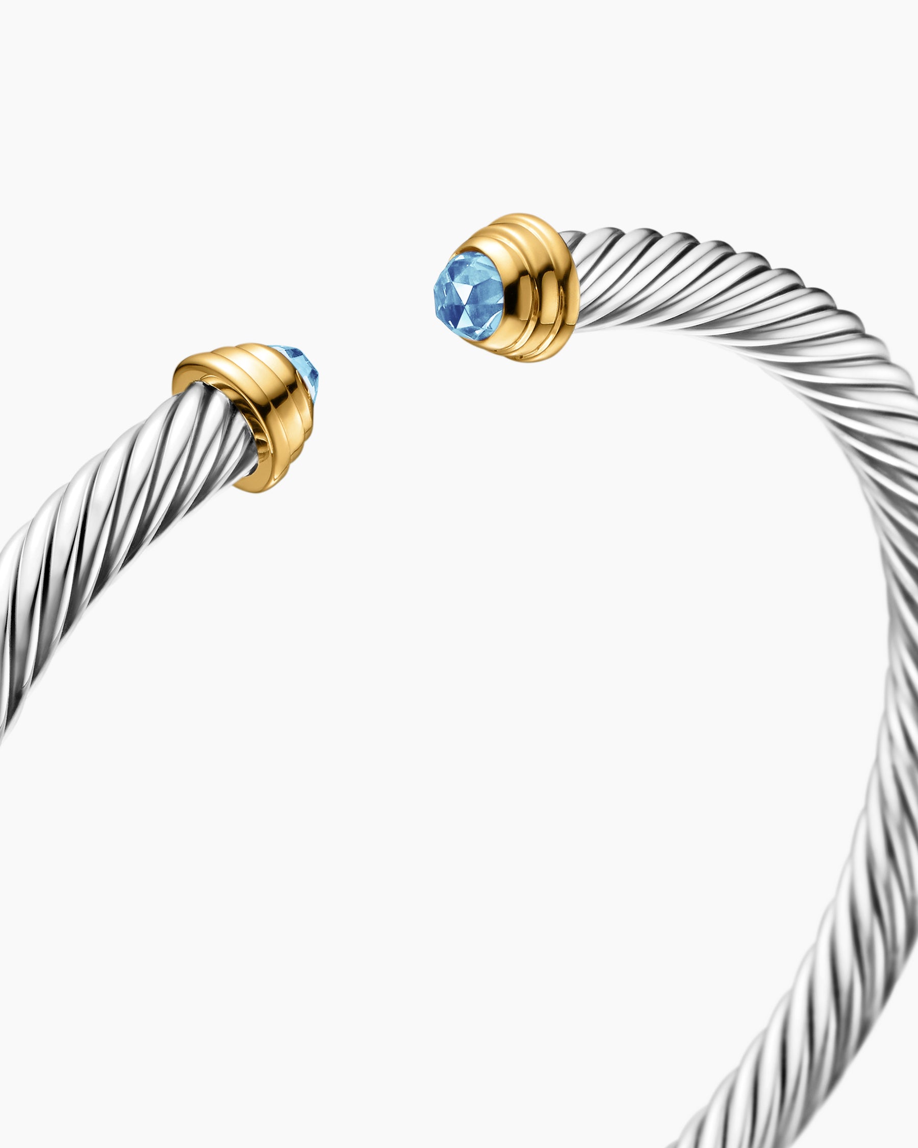 Cable Teen Bracelet in Sterling Silver with 14K Yellow Gold and Blue Topaz, 4mm - Image 4