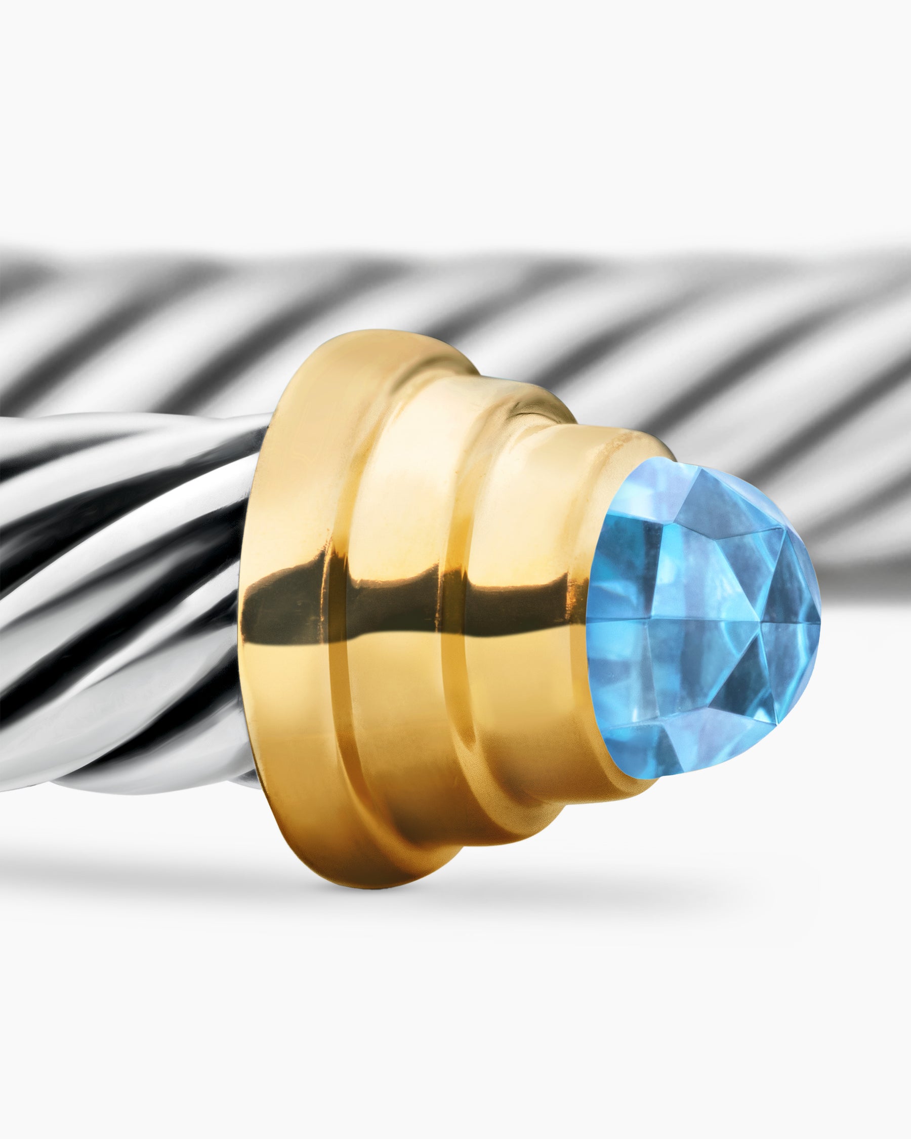 Cable Teen Bracelet in Sterling Silver with 14K Yellow Gold and Blue Topaz, 4mm - Image 5