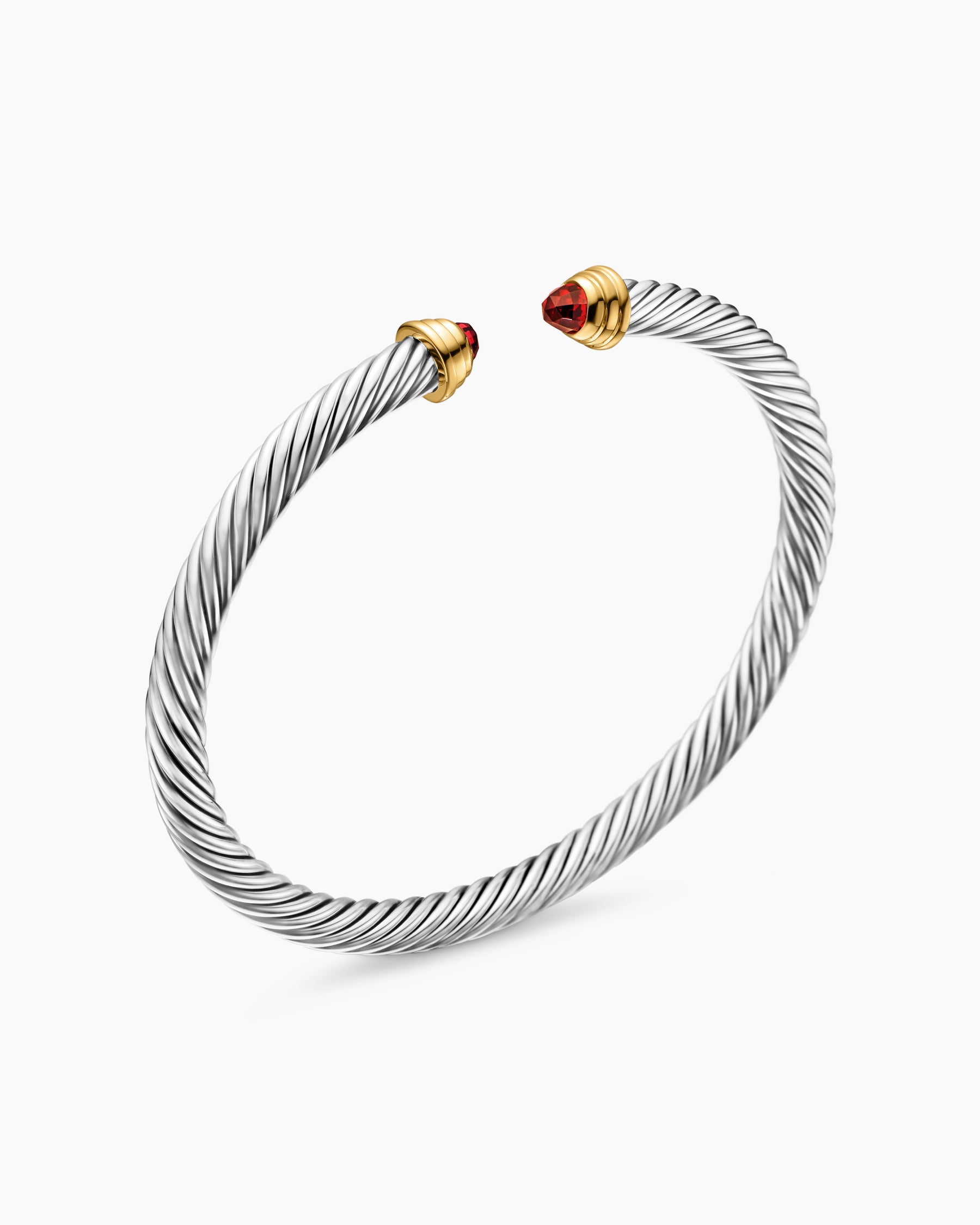 Alternative view of Cable Teen Bracelet in Sterling Silver with 14K Yellow Gold and Garnets, 4mm
