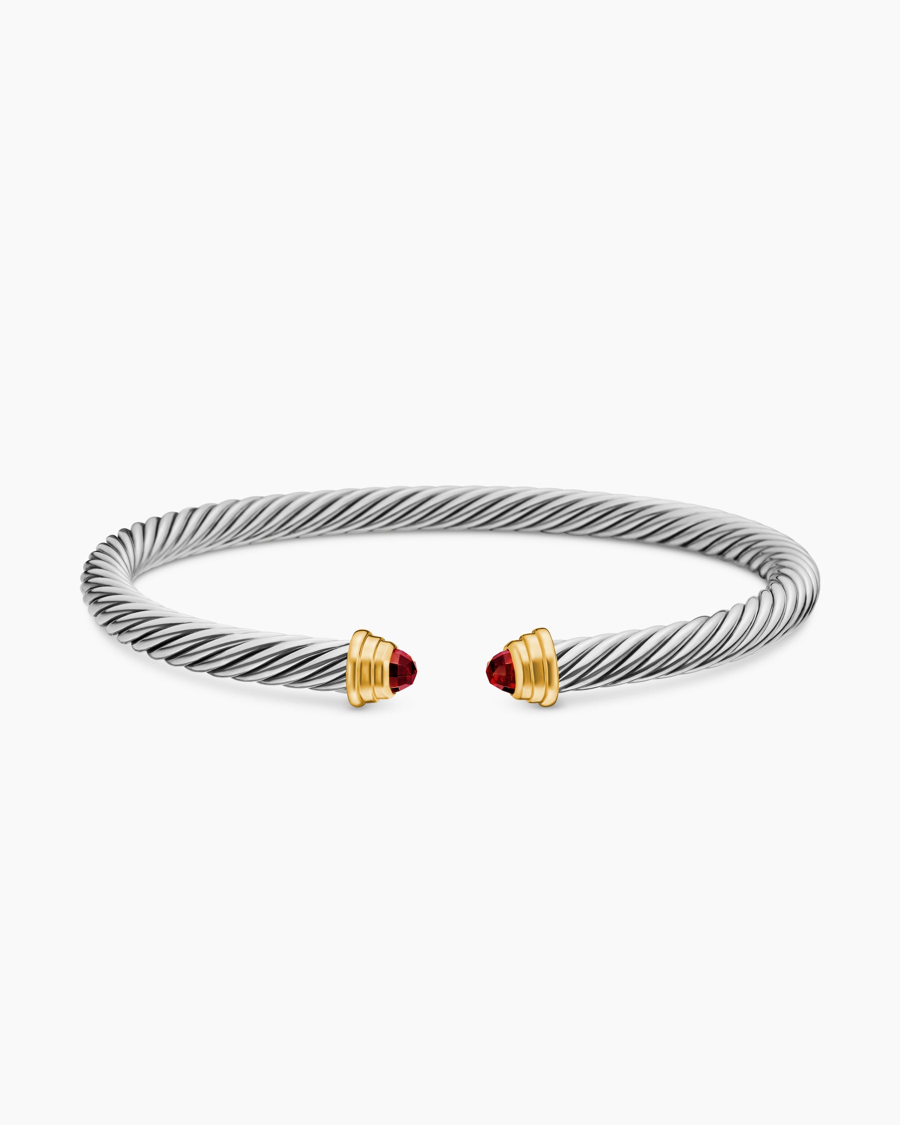 Cable Teen Bracelet in Sterling Silver with 14K Yellow Gold and Garnets, 4mm - Image 3