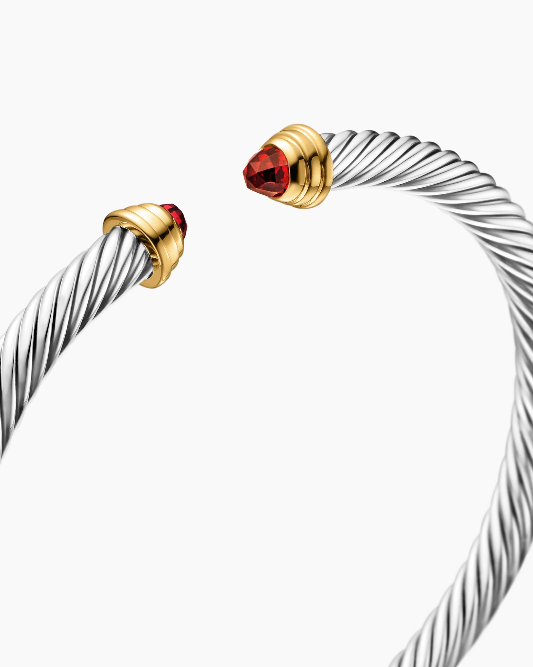 Cable Teen Bracelet in Sterling Silver with 14K Yellow Gold and Garnets, 4mm - Image 4