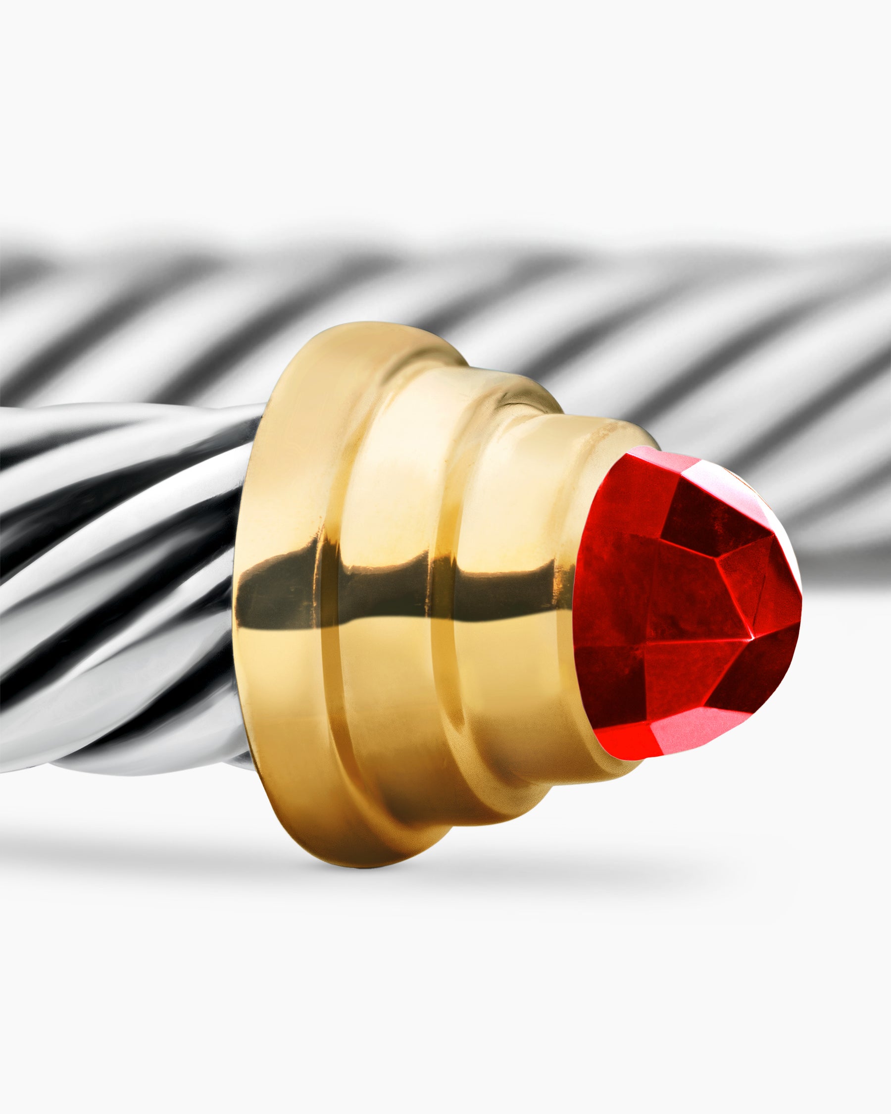 Cable Teen Bracelet in Sterling Silver with 14K Yellow Gold and Garnets, 4mm - Image 5